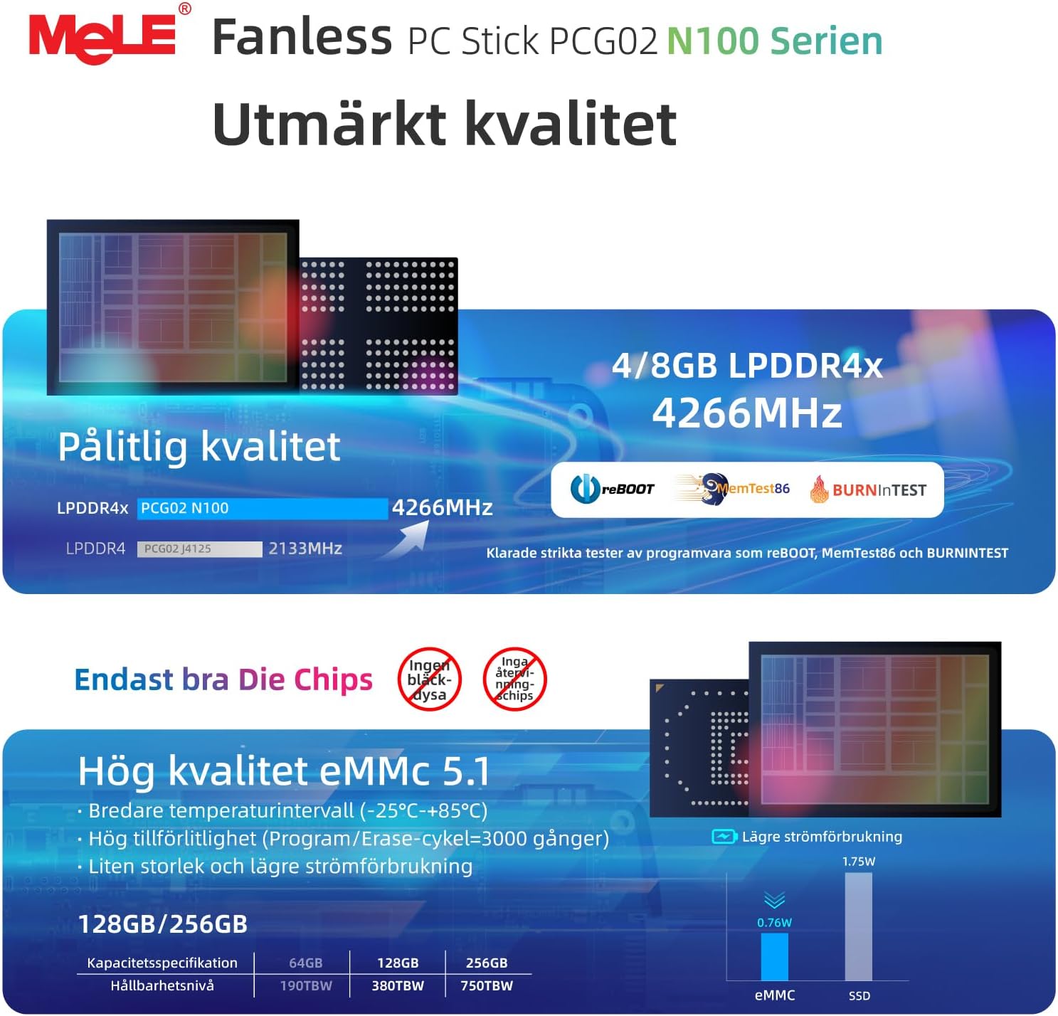 Detalle de MeLE Upgraded PCG02 Fanless Mini PC Stick with Windows 11 Pro, N100 CPU, 8GB RAM, 256GB SSD