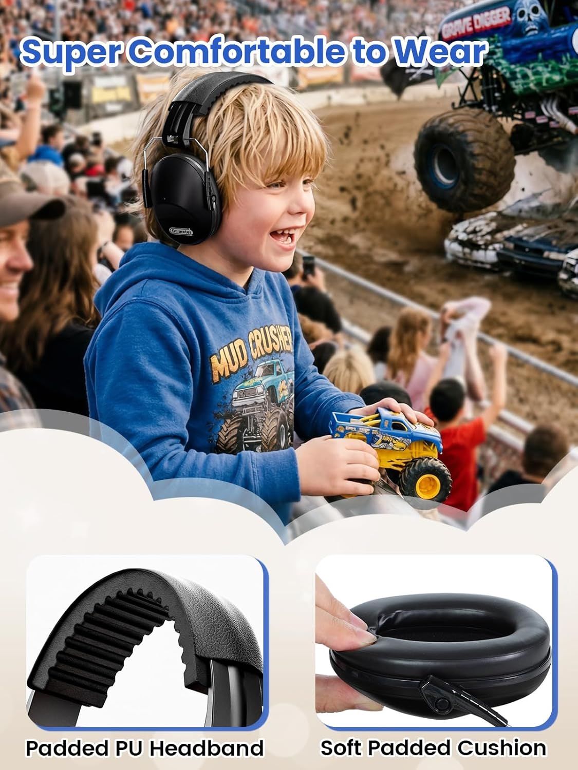 Detalle de Dr.meter Kids Ear Defenders (SNR 27.4dB) Noise Cancelling Headphones for Children – Adjustable, Foldable Black