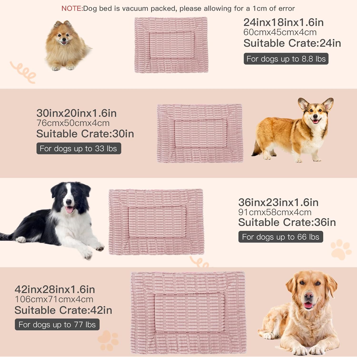 Detalle de IEUUMLER Dog Bed, Dual-Purpose Reversible Cushion (60x45 cm) in Pink