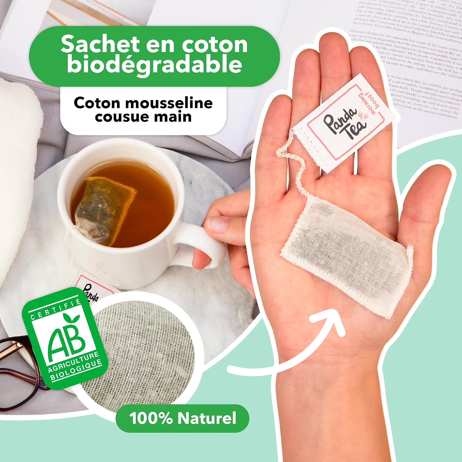 Detalle de Panda Tea Morning Boost – thé biologique bio, 28 sachets coton