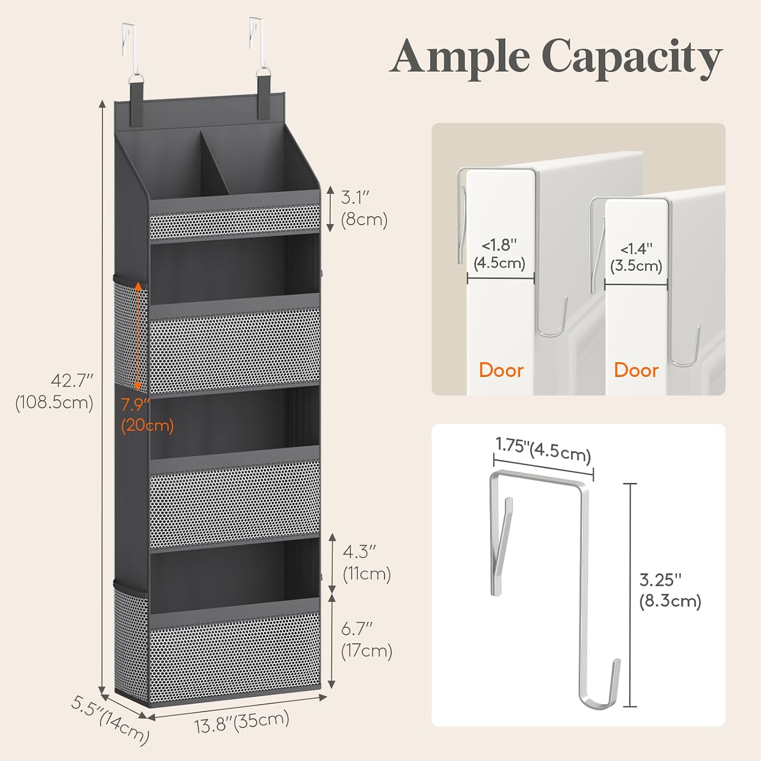 Thumbnail 2 de Lifewit 25122 4-Tier Over-the-Door Organizer with Mesh Side Pockets
