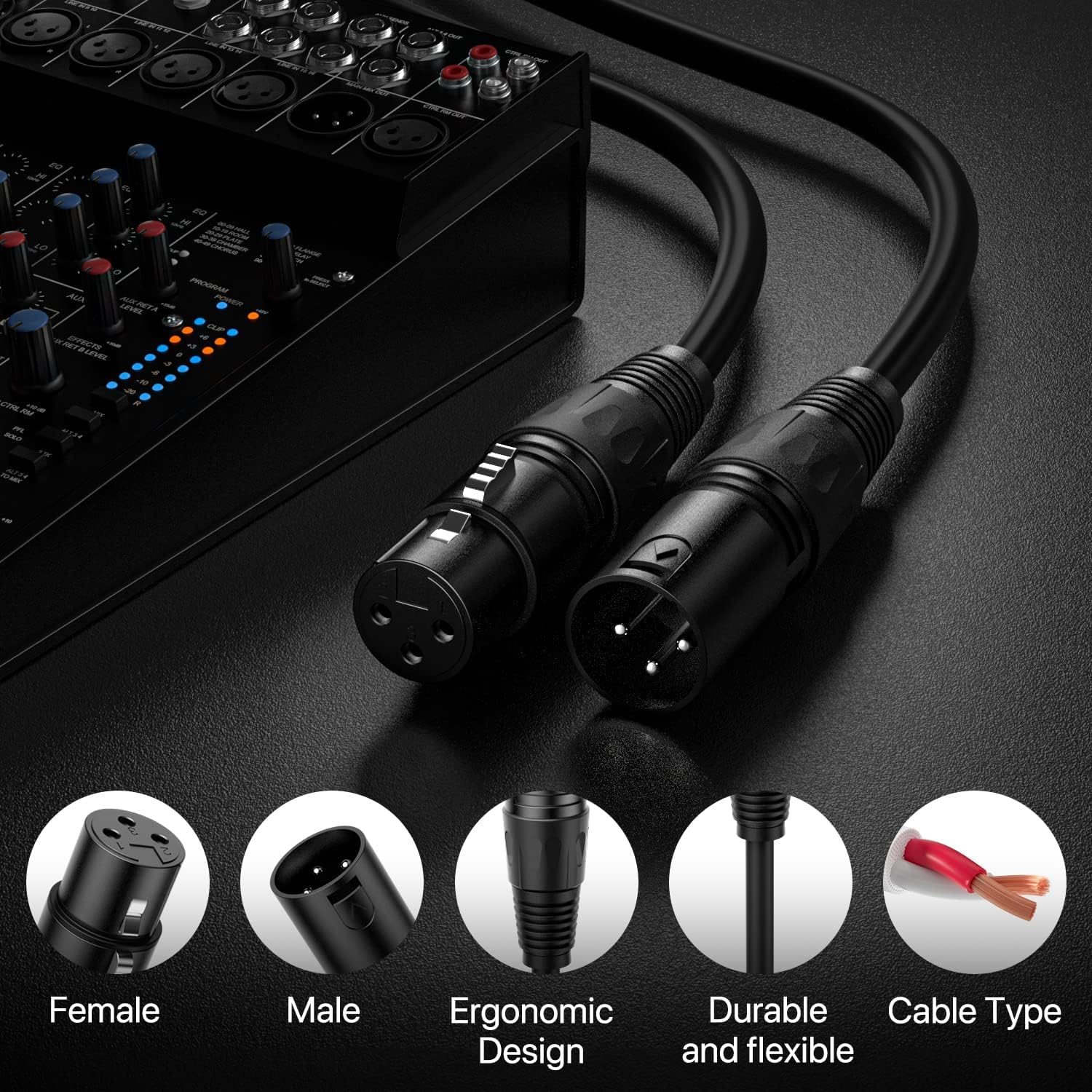 Detalle de NUOSIYA 3 Ft XLR Cable 6-Pack, Balanced 3-Pin Male-to-Female