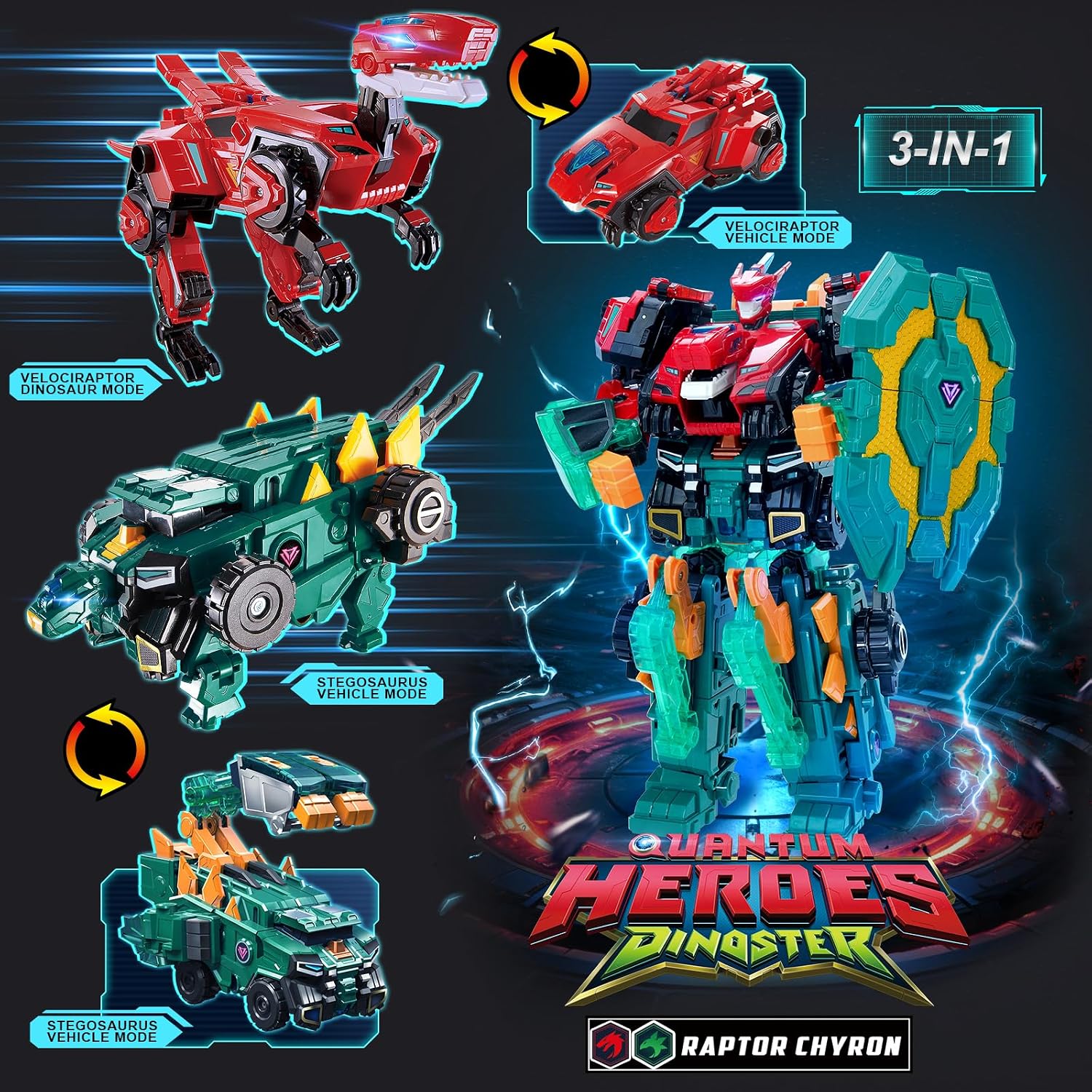 Detalle 2 de Quantum Heroes DINOSTER robot transformable 11,02 pouces 🤖