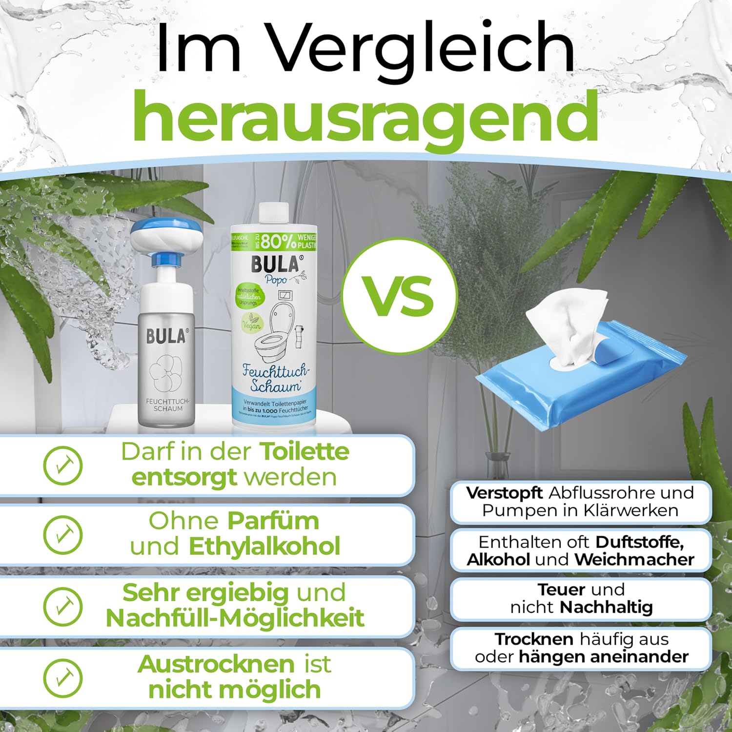Thumbnail 6 de BULA Popo Öko Glas Bundle – Feuchttuch-Schaum Starterset mit Glasflasche & Nachfüll-Flasche