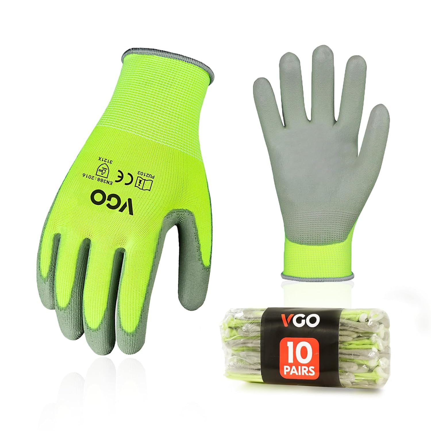 Detalle de Vgo... PU2103 10Pairs Safety Work Gloves – Polyurethane Coated, Latex-Free Gardening & DIY