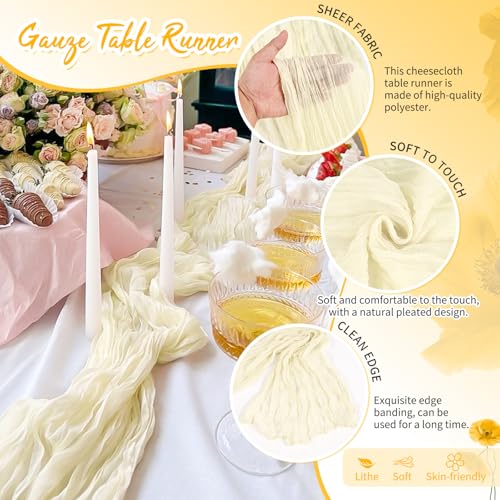 Detalle de Showgeous Lote de 4 Caminos de Mesa de Gasa Beige 45x275 cm – Boho rústico para bodas y eventos