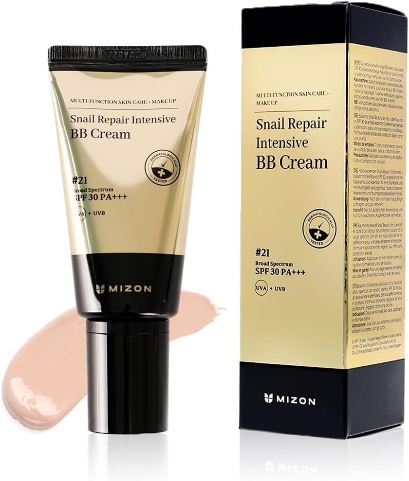 Detalle de Mizon BB Cream SPF 50+ Snail Repair tono 21 — alta coprenza e idratazione 💄