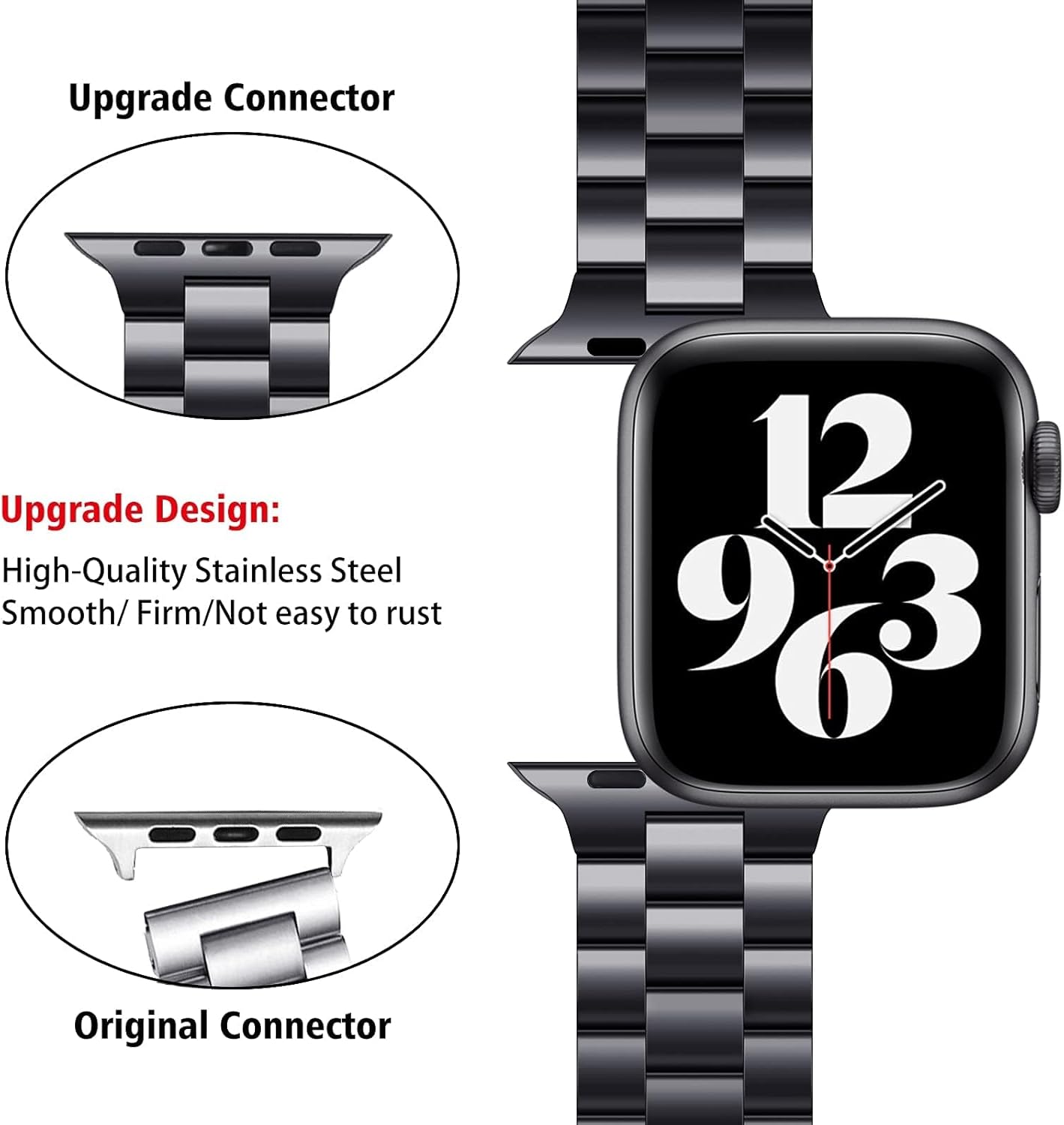 Detalle 2 de QAZNZ Stainless Steel Link Band for Apple Watch (38–42mm) – 42mm Series 10/11 Compatible, Black