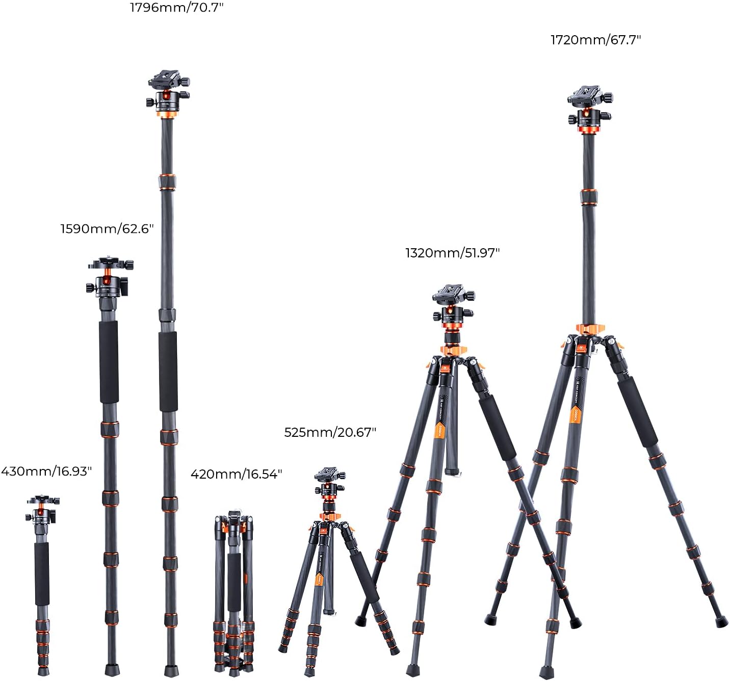 Thumbnail 6 de K&F CONCEPT D255C4 Carbon Stativ 172 cm