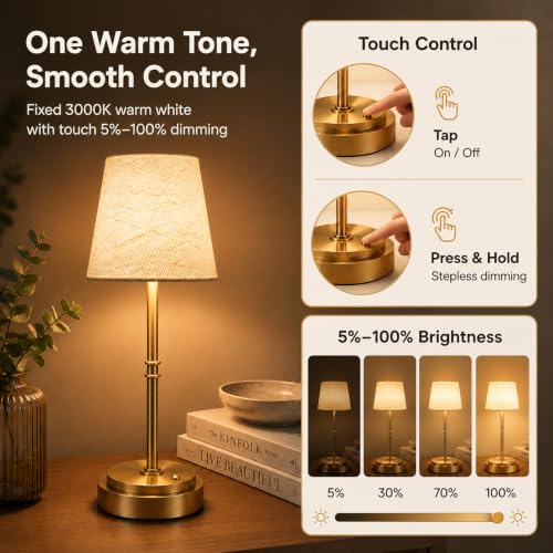 Thumbnail 4 de Litluzecozy Rechargeable Table Lamp 6000mAh, Gold 3000K – Cordless Bedside Lamp