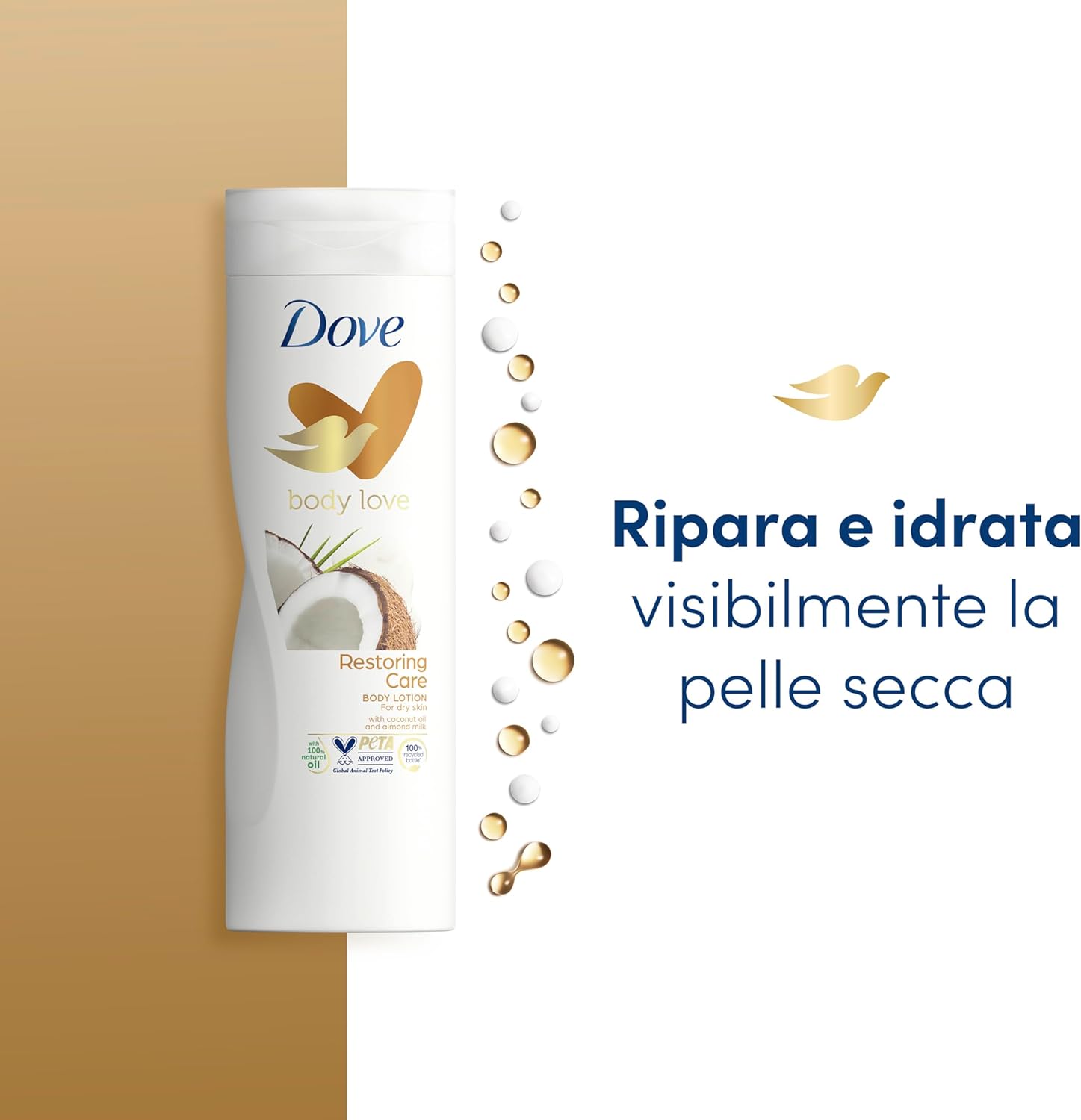Thumbnail 2 de Dove Body Love Lozione Corpo Idratante Restoring Care per Pelle Secca con Olio di Cocco e Latte di Mandorla, 3×400 ml