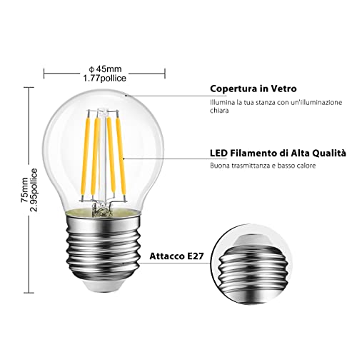 Detalle 2 de LVWIT Lampadine LED E27 2700K Filamento 4W 470LM — G45 Vintage, 6 Unità