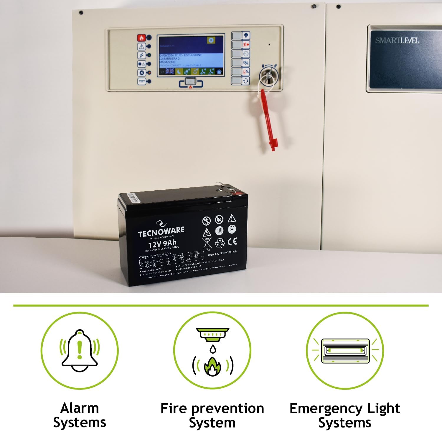 Detalle de Tecnoware Power Systems Ersatzbatterie für USV: 12V 9Ah (Faston 6,3 mm), plombiert, kompakt