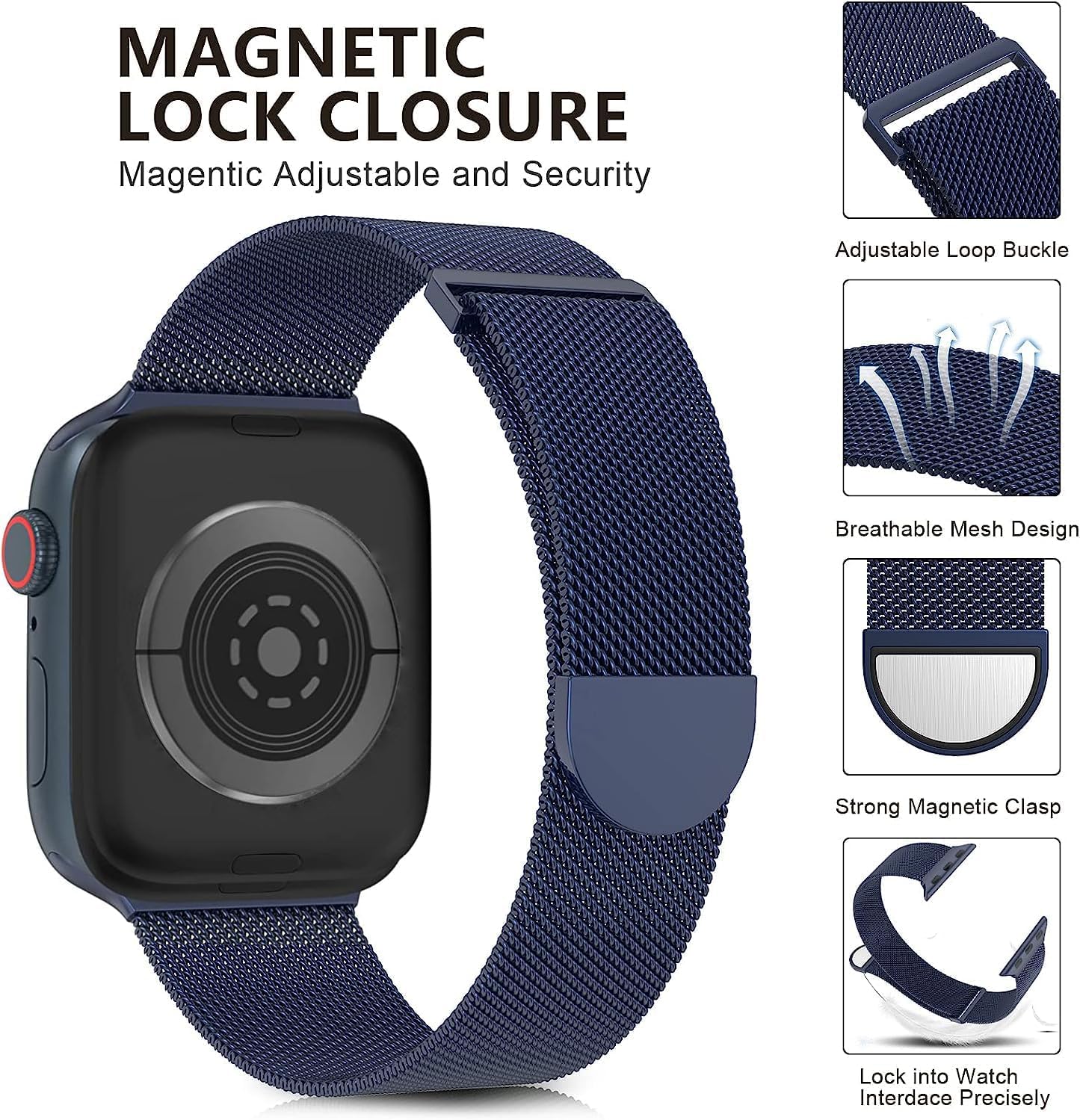 Thumbnail 1 de MRAIN-H Milanese Loop Magnetic Stainless Steel Apple Watch Strap (38–49mm): Comfortable, adjustable and durable