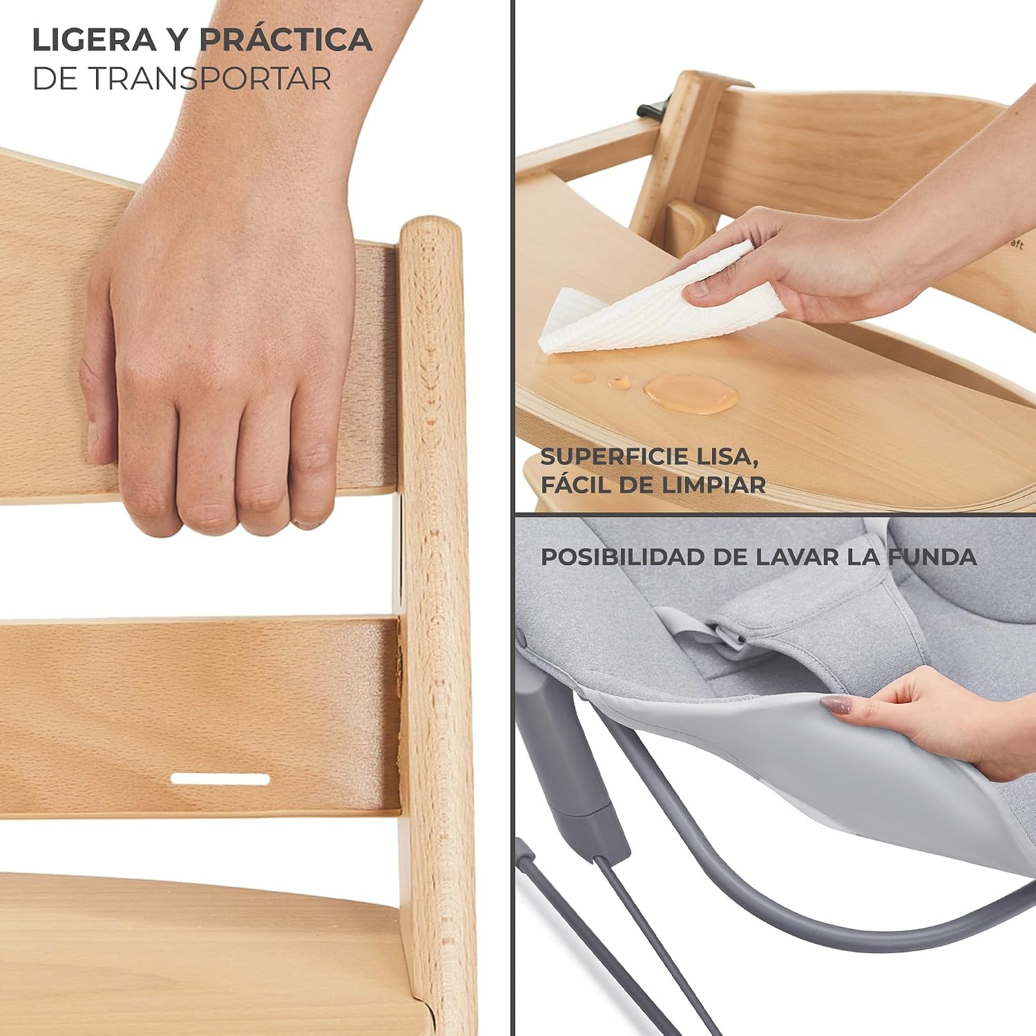 Thumbnail 7 de Kinderkraft ENOCK: Trona infantil de madera y hamaca portátil