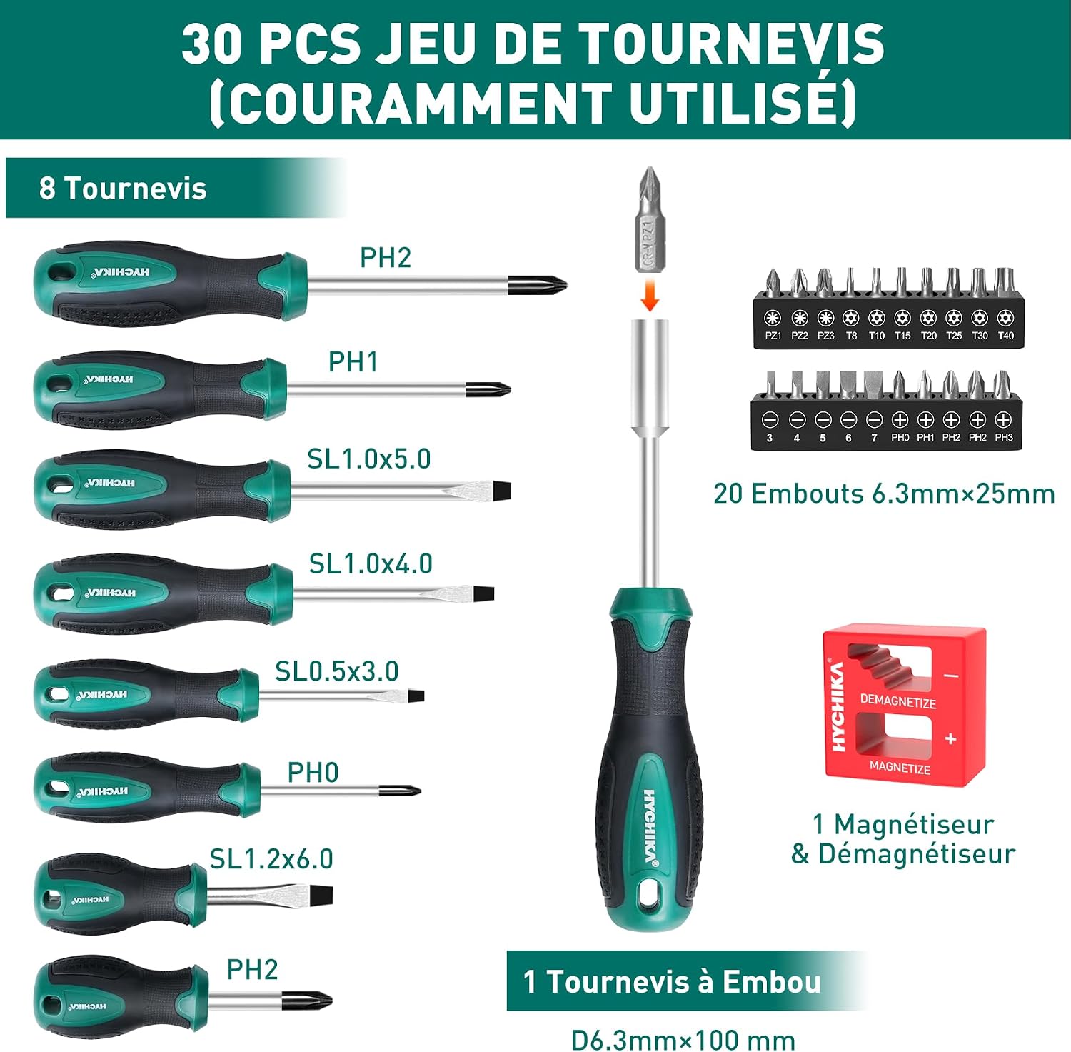 Thumbnail 4 de HYCHIKA 30 pcs Kit Tournevis Magnétique – Ensemble CR-V pour DIY et meubles