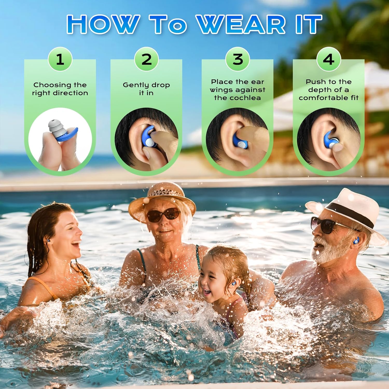 Thumbnail 4 de ANANJY Waterproof Swimming Ear Plugs for Kids (Reusable Soft Silicone) – 3 Pairs, for Ages 4–12