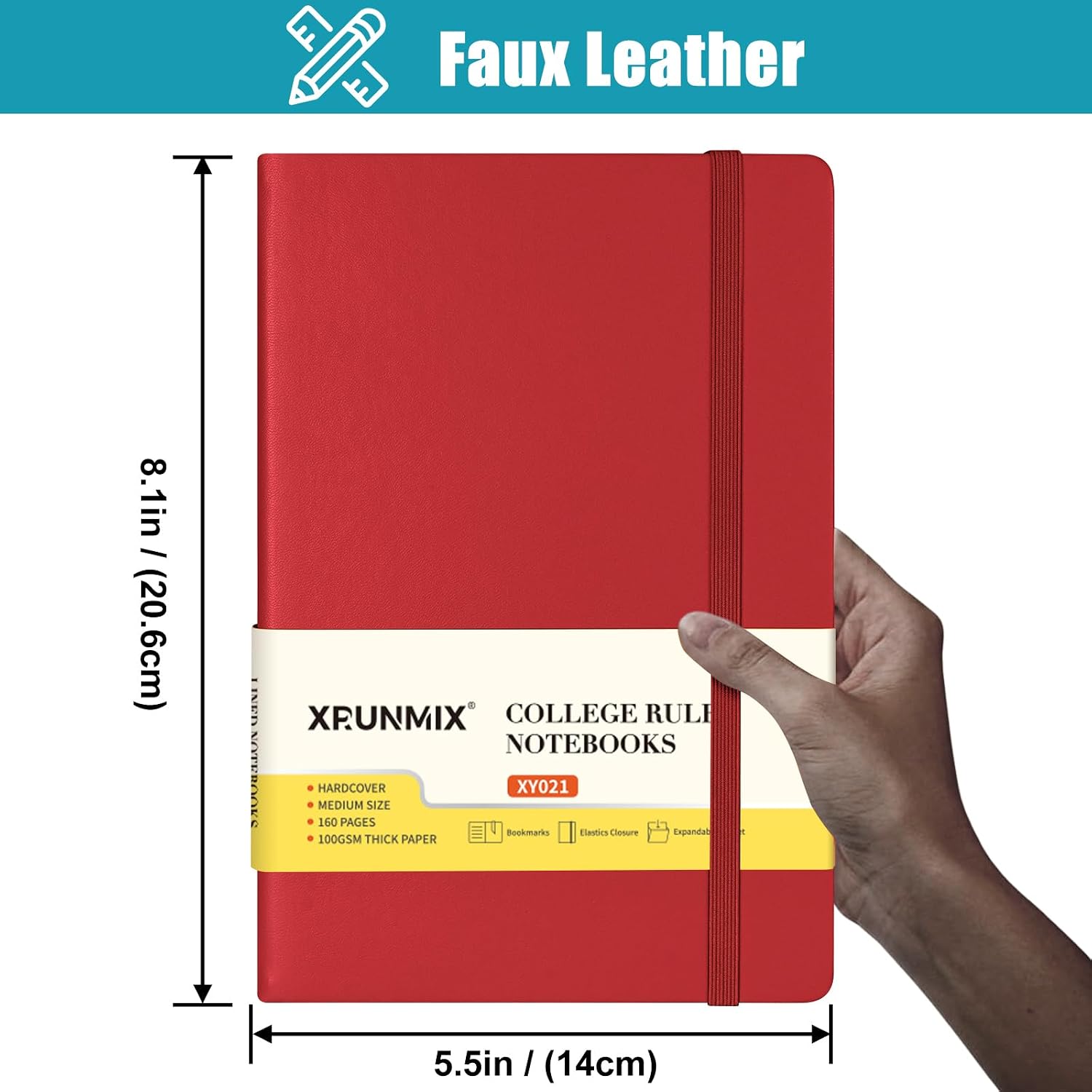 Detalle de XRUNMIX A5 Hardcover Notebook (8 Pack) – Lined, 100gsm, with Inner Pocket, Ribbon & Elastic Closure