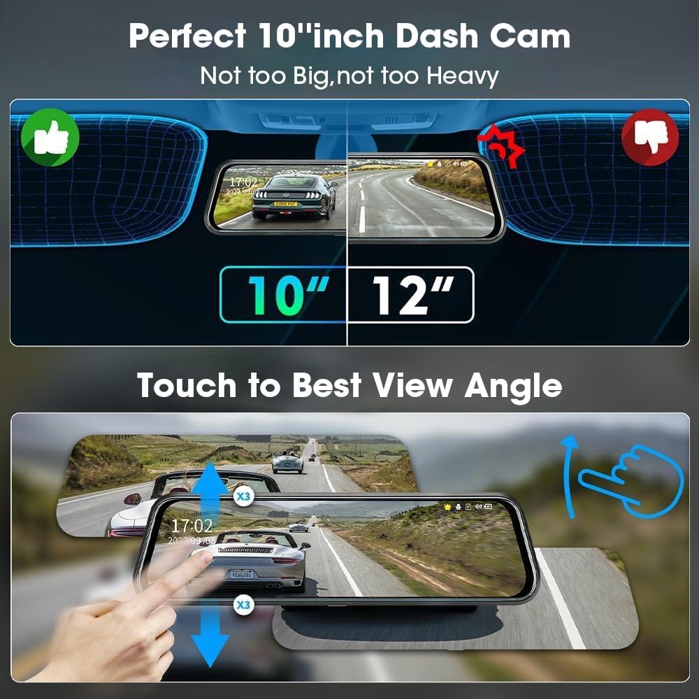 Detalle 2 de Jansite 10" Mirror Dash Cam 1080P dual camera
