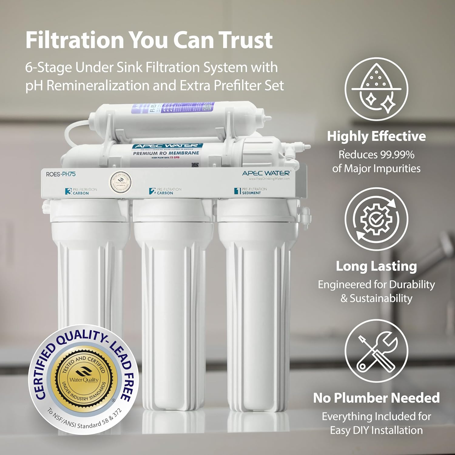 Detalle de APEC WATER ROES-PH75 75 GPD RO water filter