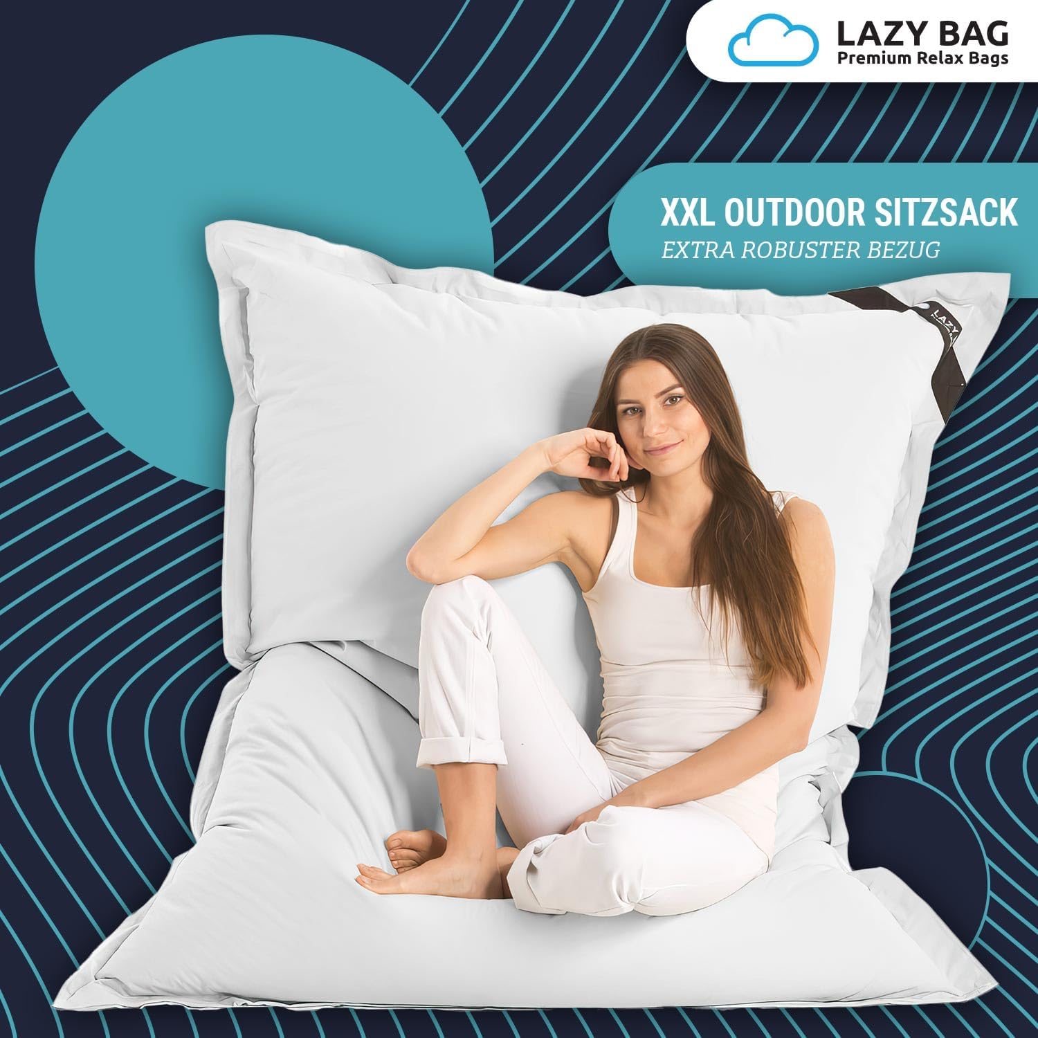 Thumbnail 2 de LAZY BAG Pouf géant classique XXL 140 x 180 cm – coussin d'assise 2 en 1 pour intérieur et extérieur