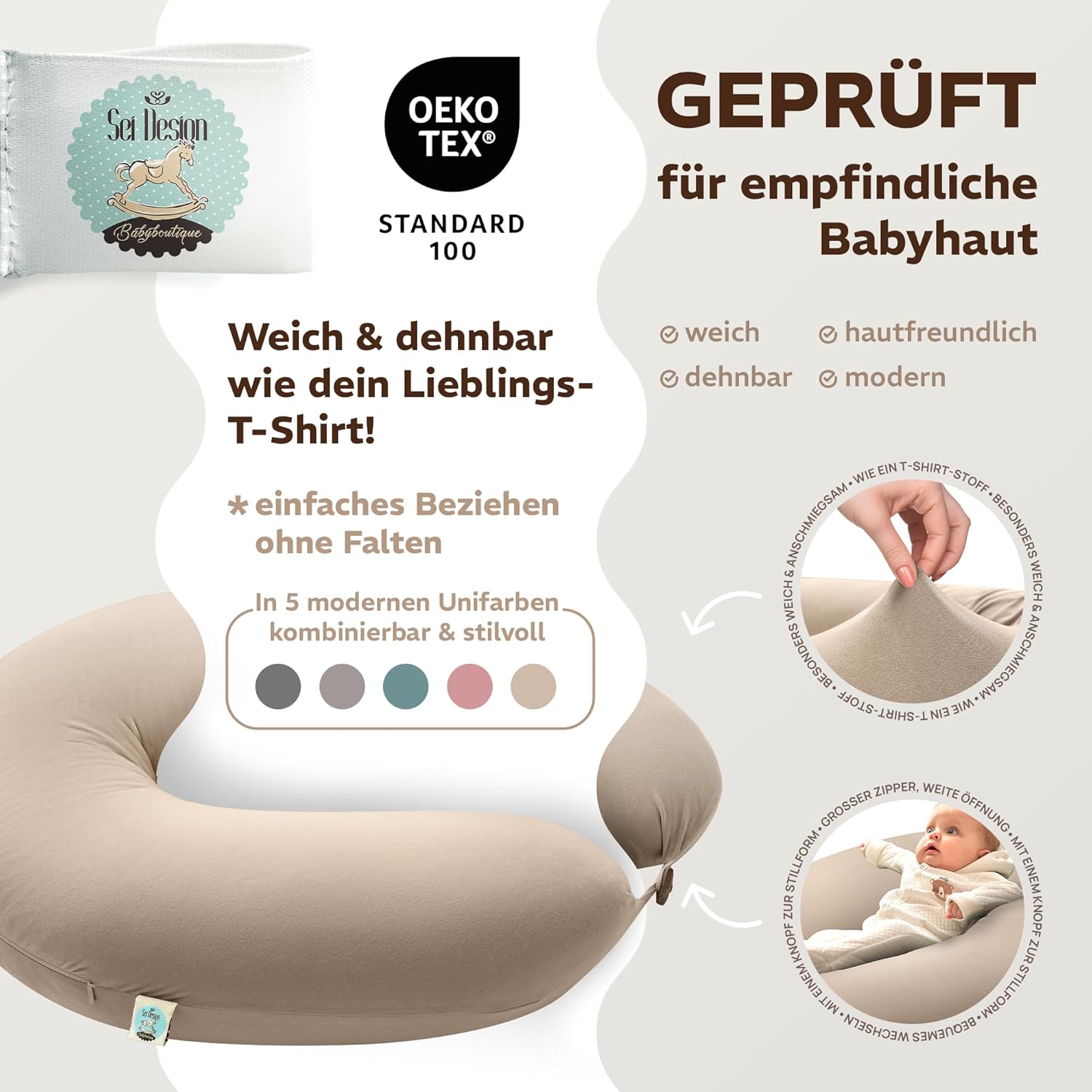Thumbnail 3 de sei Design Stillkissen XXL 190x35 cm – Ergonomisch zertifiziert, waschbar, mit Faserbällchenfüllung und Premium-Jersey-Bezug