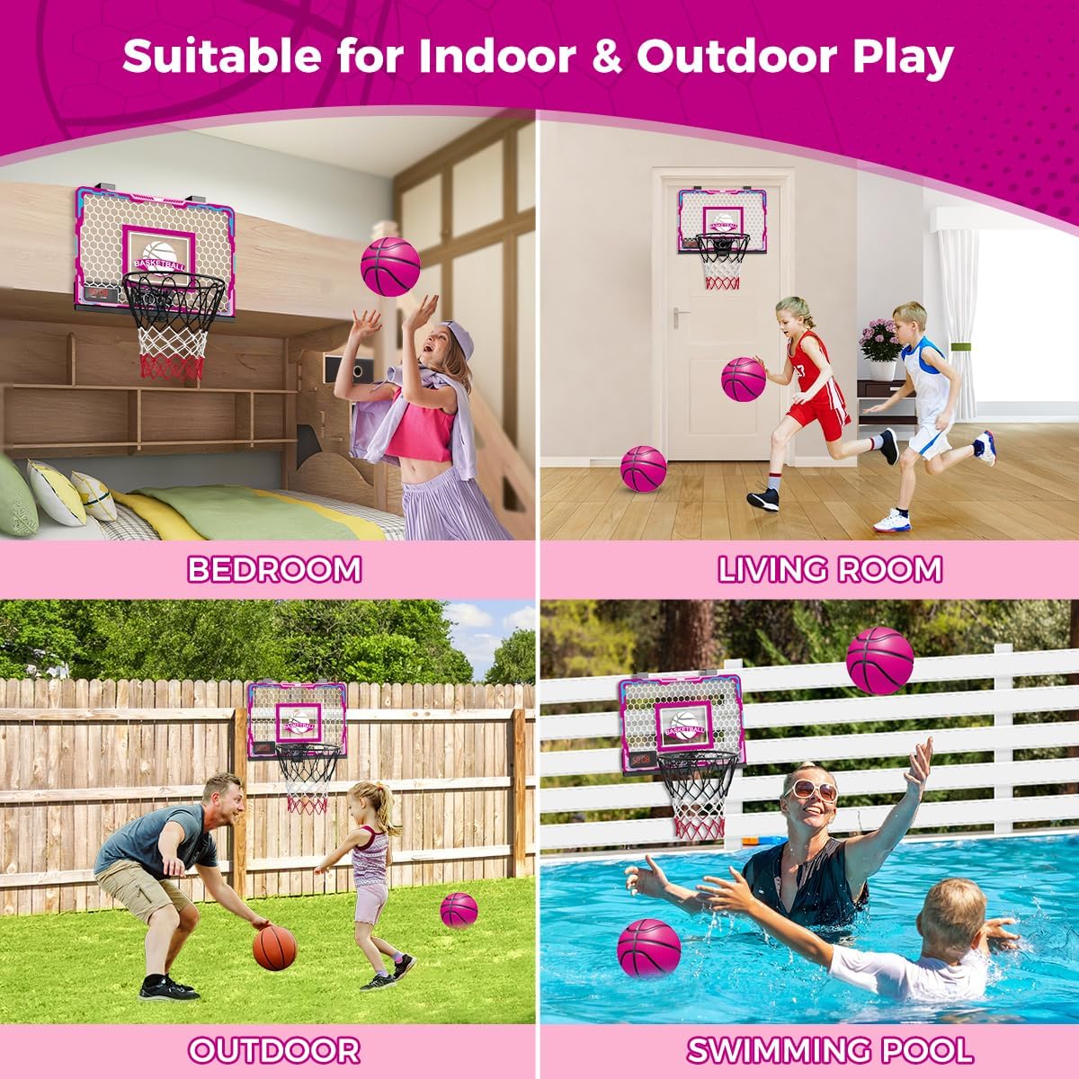 Thumbnail 6 de VATOS Cerceau de basket-ball d'intérieur pour filles avec LED et tableau d’affichage