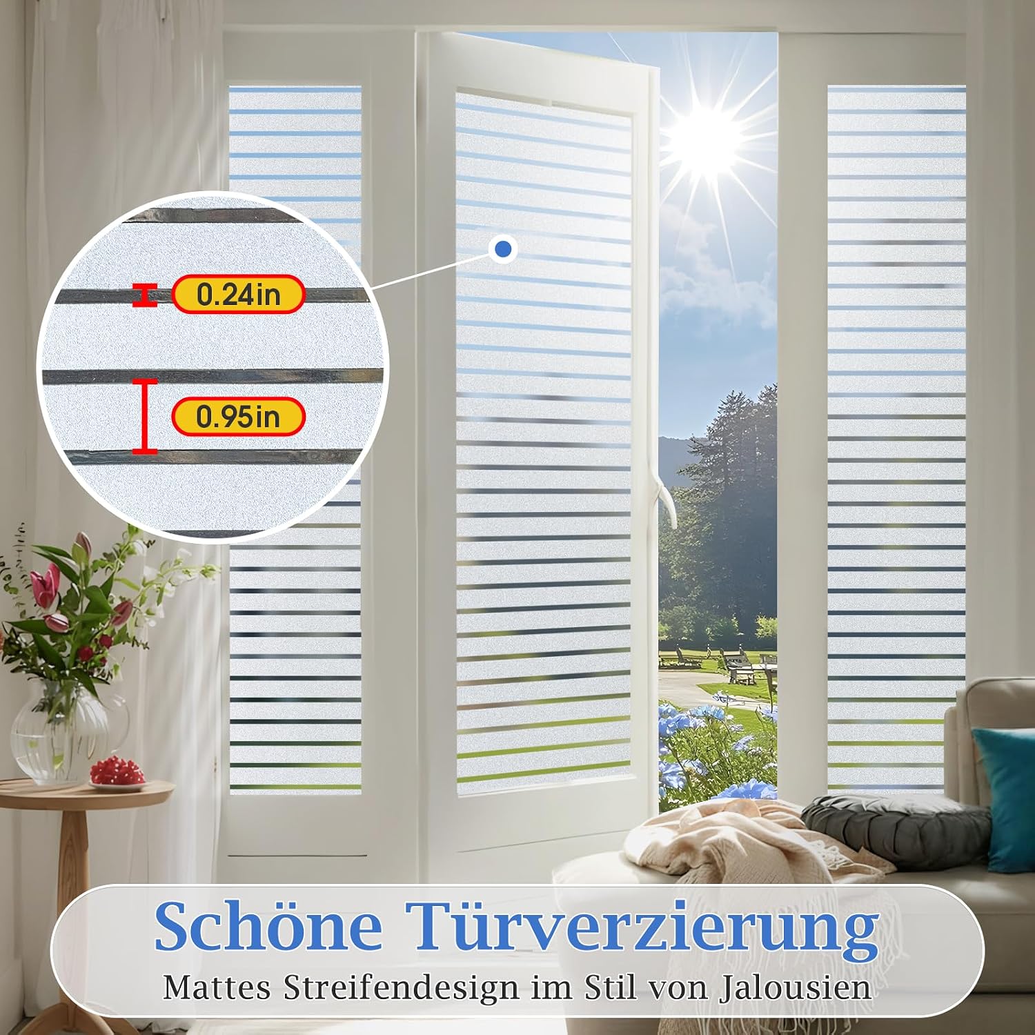 Thumbnail 3 de Lifetree Fensterfolie mit Streifen: Sichtschutzfolie Milchglasoptik selbstklebend? ohne Klebstoff, 90×200 cm