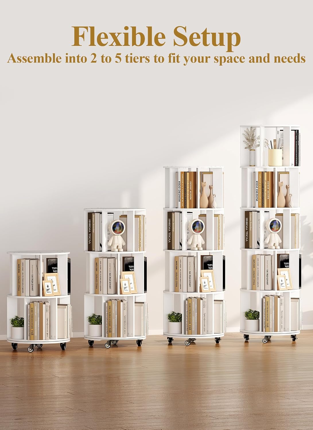 Detalle 2 de yeshine Rotating 5-Tier Corner Bookshelf (360° Revolving, White) for Small Spaces