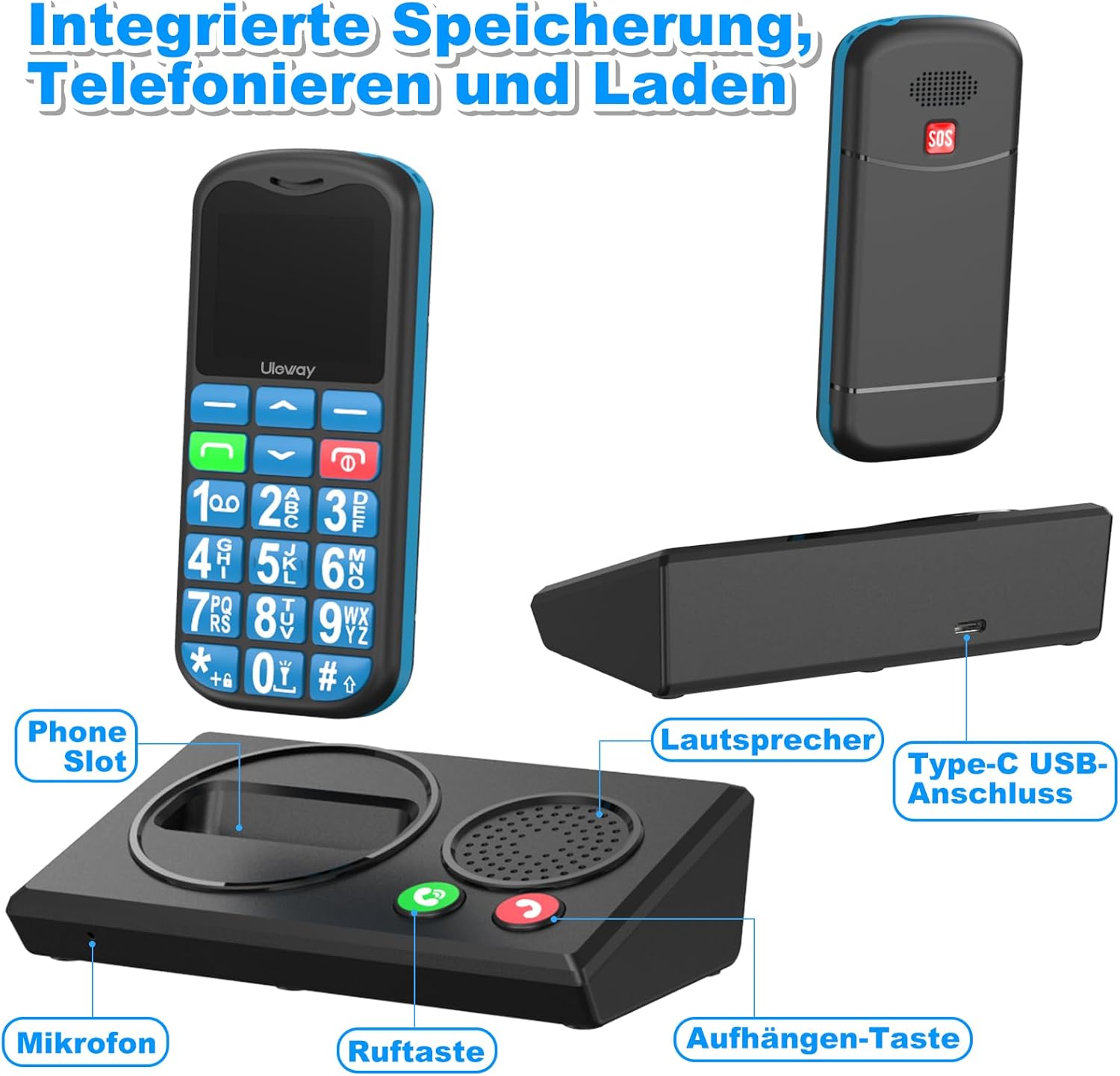 Detalle 2 de Tosaju Téléphone 4G Senior 1000 mAh