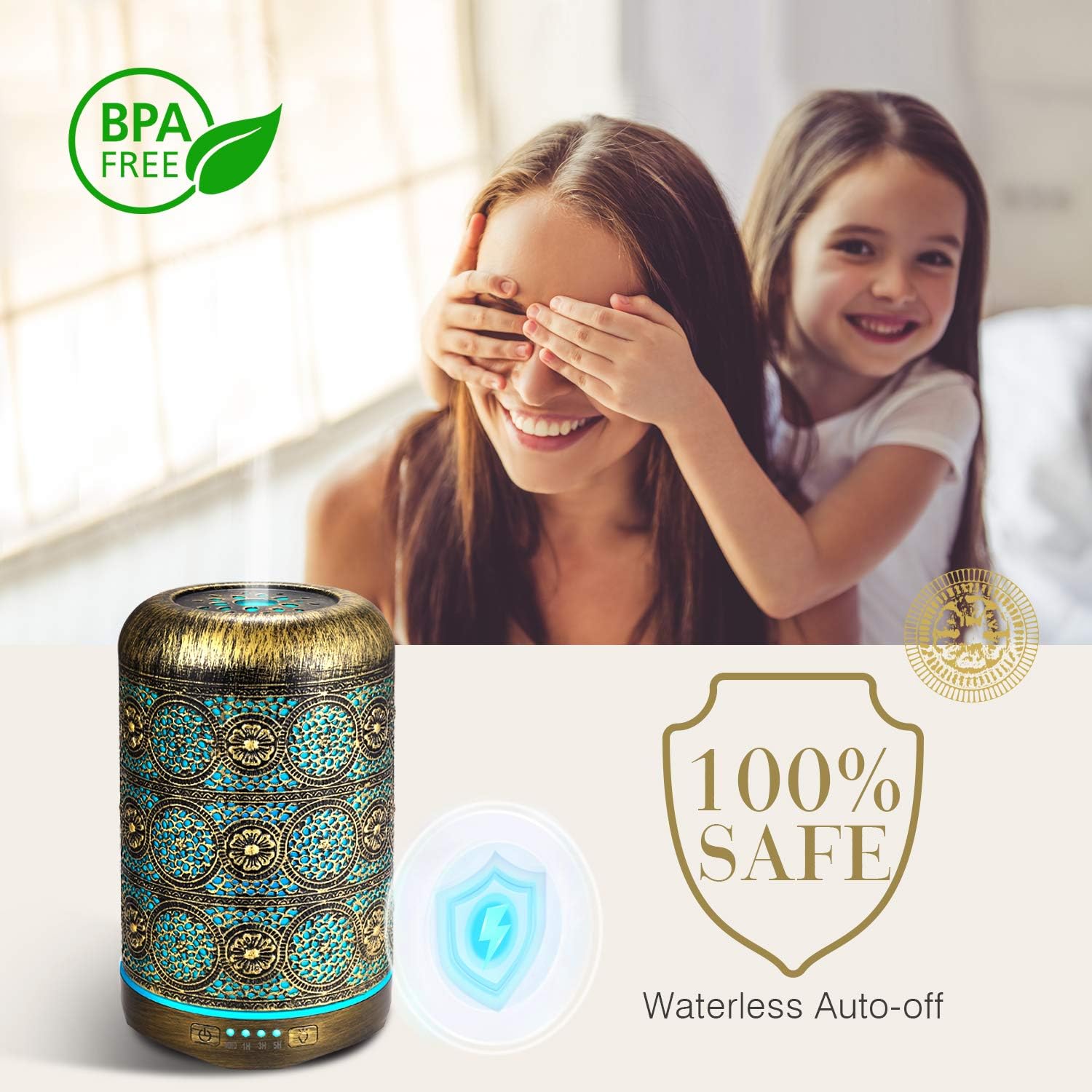 Thumbnail 6 de Salking Diffusore di Oli Essenziali 260 mL in Metallo — Umidificatore per Aromaterapia con 7 Colori e LED Vintage