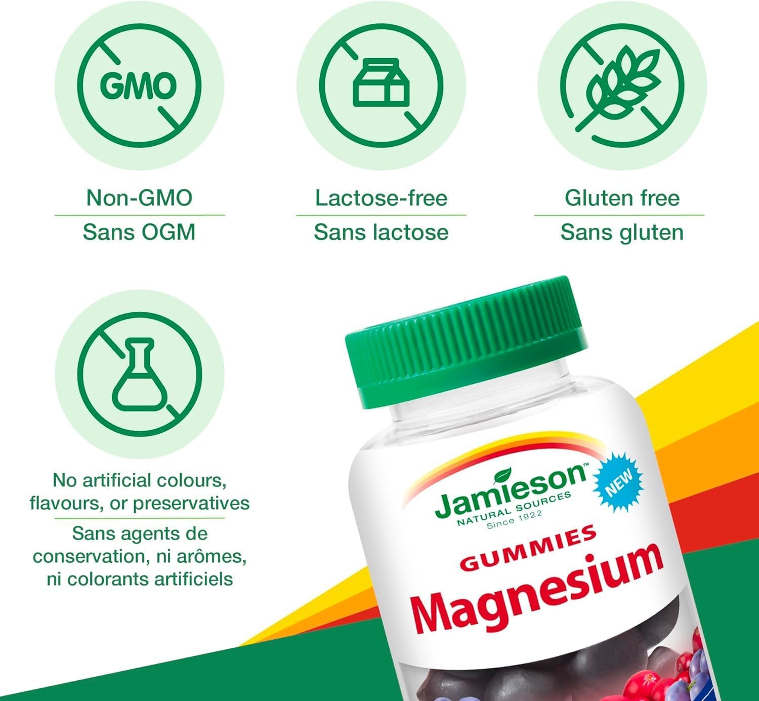 Detalle de Jamieson 9204 Magnesium Bisglycinate Gummies, 20 mg, Cranberry Grape, 60 Count