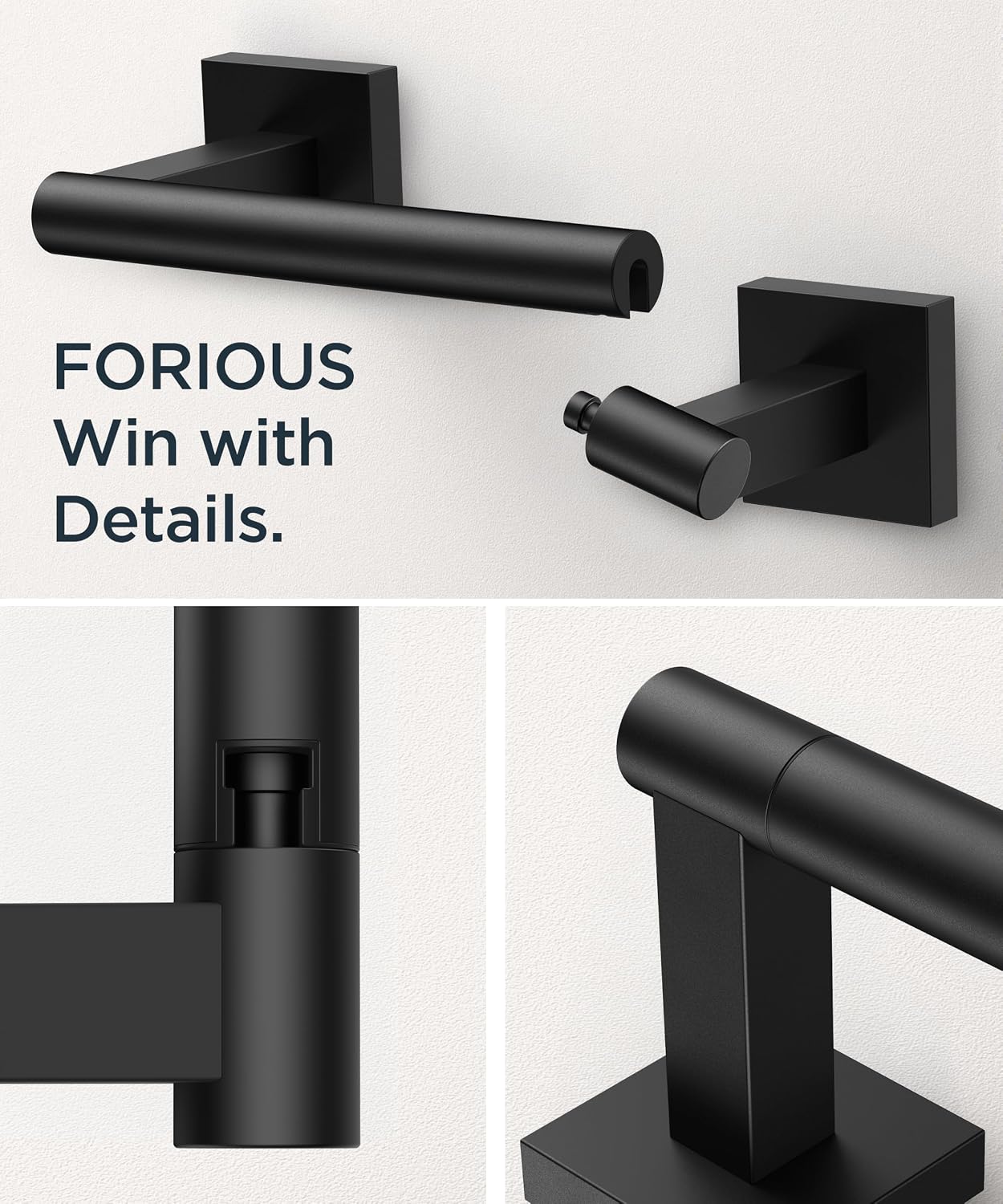 Thumbnail 4 de FORIOUS FF09124 Wall-Mount Toilet Paper Holder, Matte Black SUS304 Steel