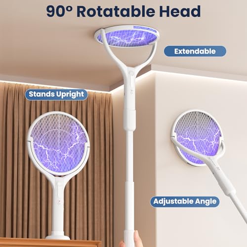 Thumbnail 3 de BKXCHA Raqueta Mosquitos Eléctrica con Pértiga Telescópica y Cabezal Giratorio (4000V, 1800mAh) – 2 en 1, Luz LED y Mata Moscas