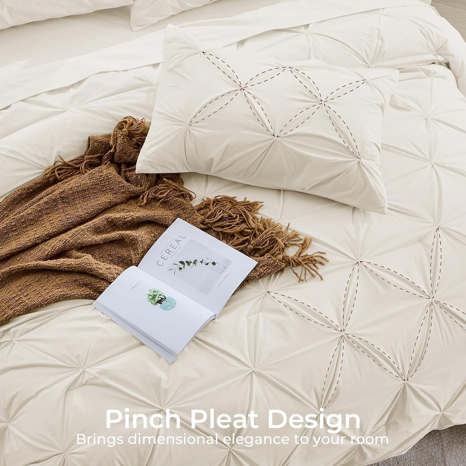 Detalle de Sasttie Queen Comforter Set, 7-Piece Bed in a Bag: All-Season Microfiber Comfort with Pintuck Elegance