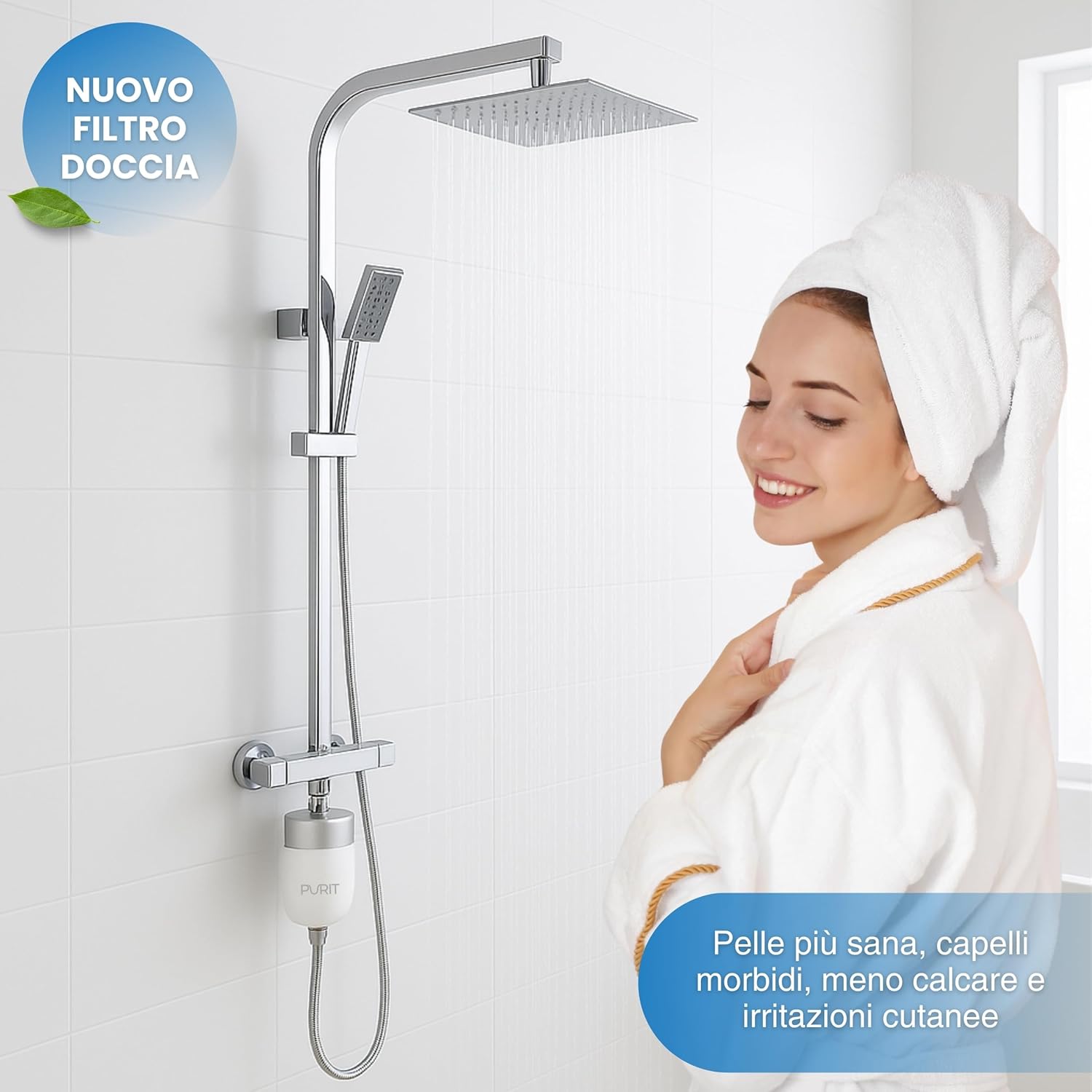 Detalle 2 de Purit Filtro Doccia Anticalcare – Compatibilità Universale, filtra il 99,99% delle impurità