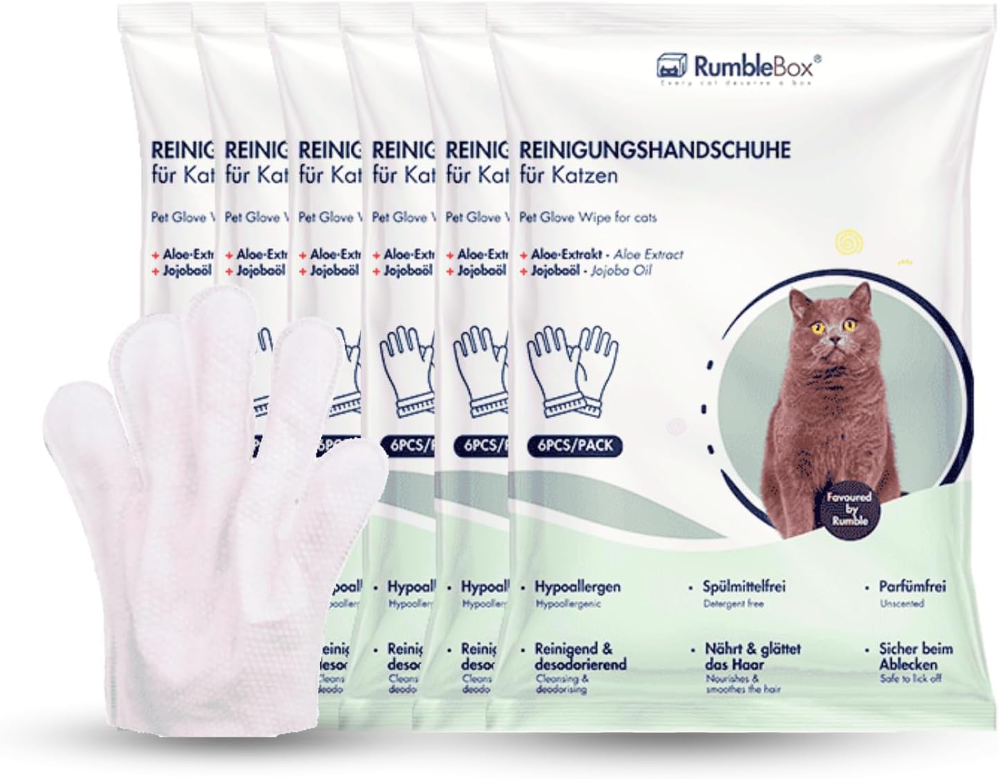 RumbleBox Handschuh-Feuchttücher für Katzen & Hunde – Präzise Reinigung und sanfte Fellpflege