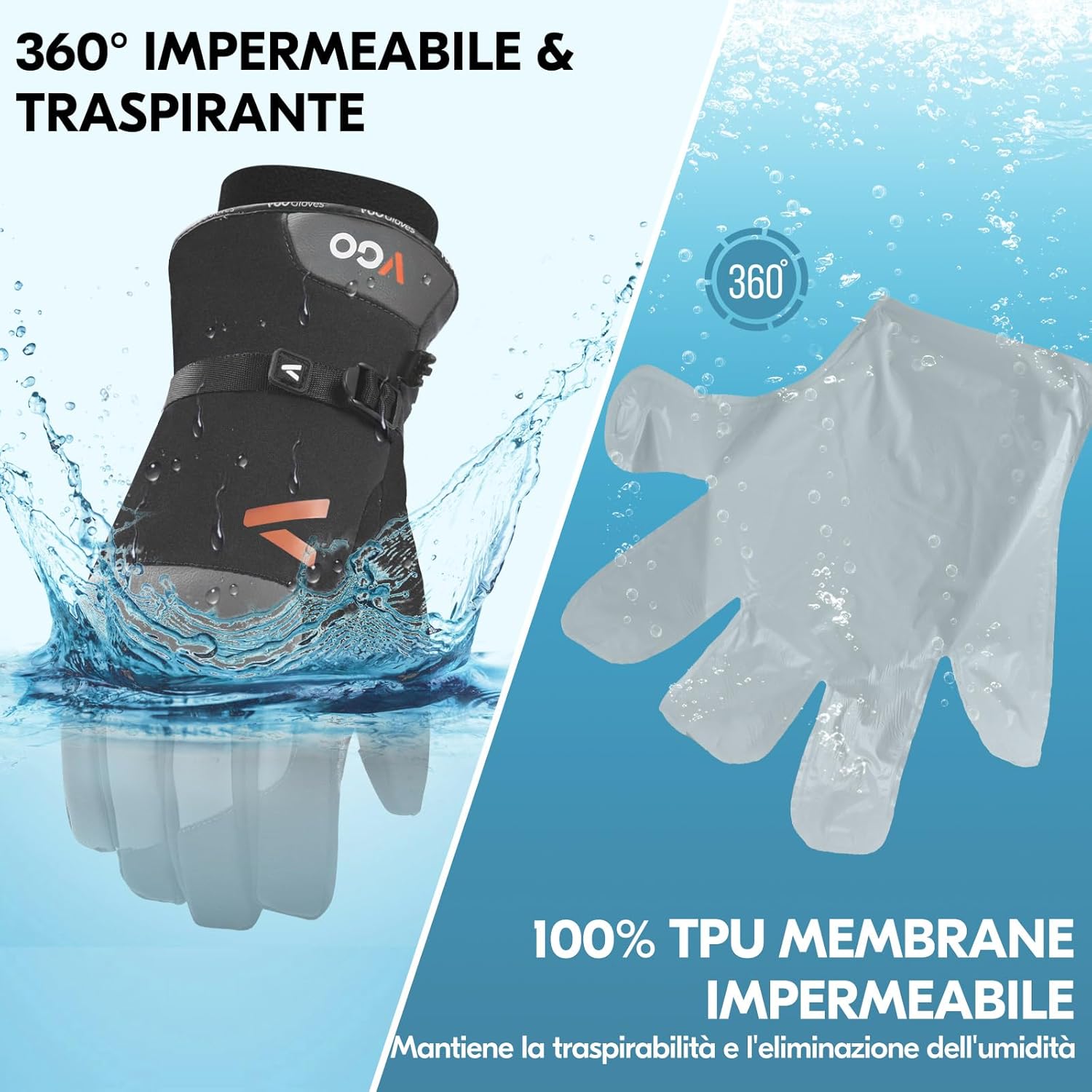 Thumbnail 2 de Vgo... Invernali guanti uomo impermeabili touchscreen termici fino a -20°C, 1 paio