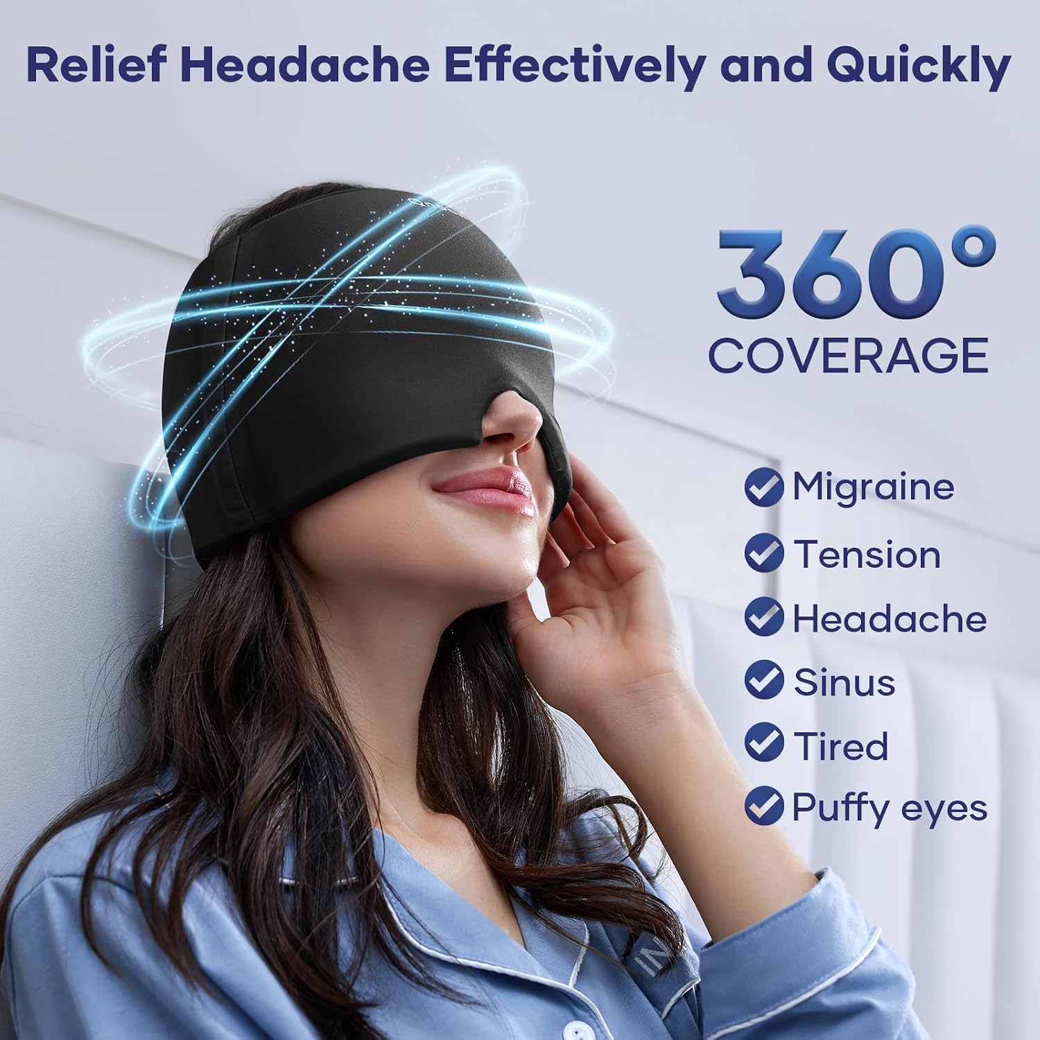 Detalle 2 de Qnoon HRC02 Migraine Relief Cap, Cooling Gel Ice Head Wrap