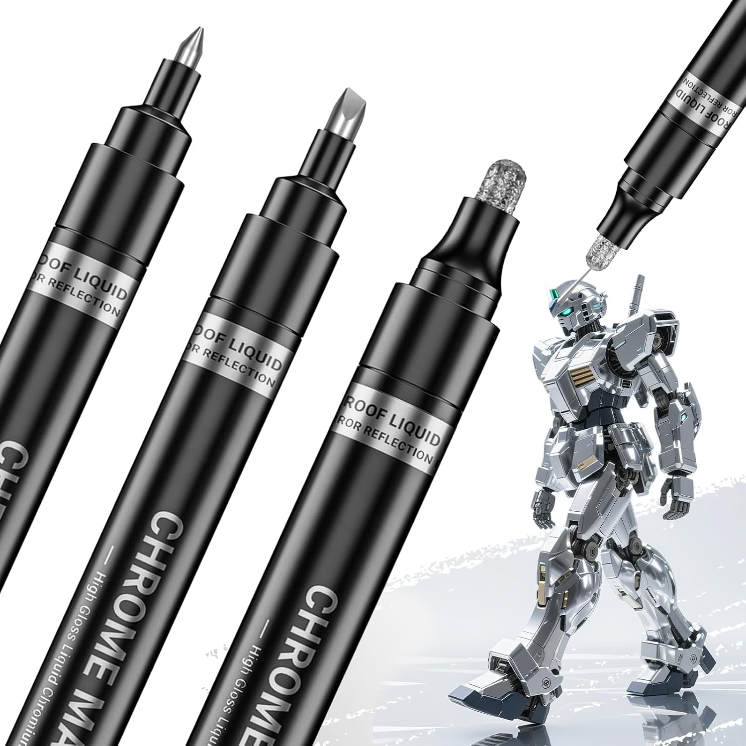 Detalle de San Jeirie 3Pcs Golden Flüssigkeit Spiegel Chrom Marker – Permanent Chrom Paint Stifte Set (Silver)