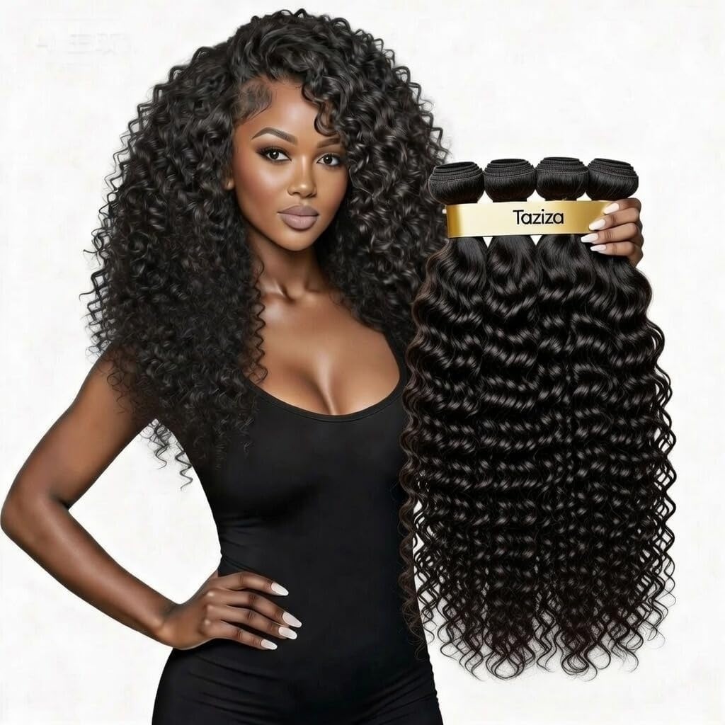 Thumbnail 6 de 10A Water Wave Bundles: Brazilian Unprocessed Virgin Remy Hair (16, 18, 20 Inch) – Deep Curly, Natural Black