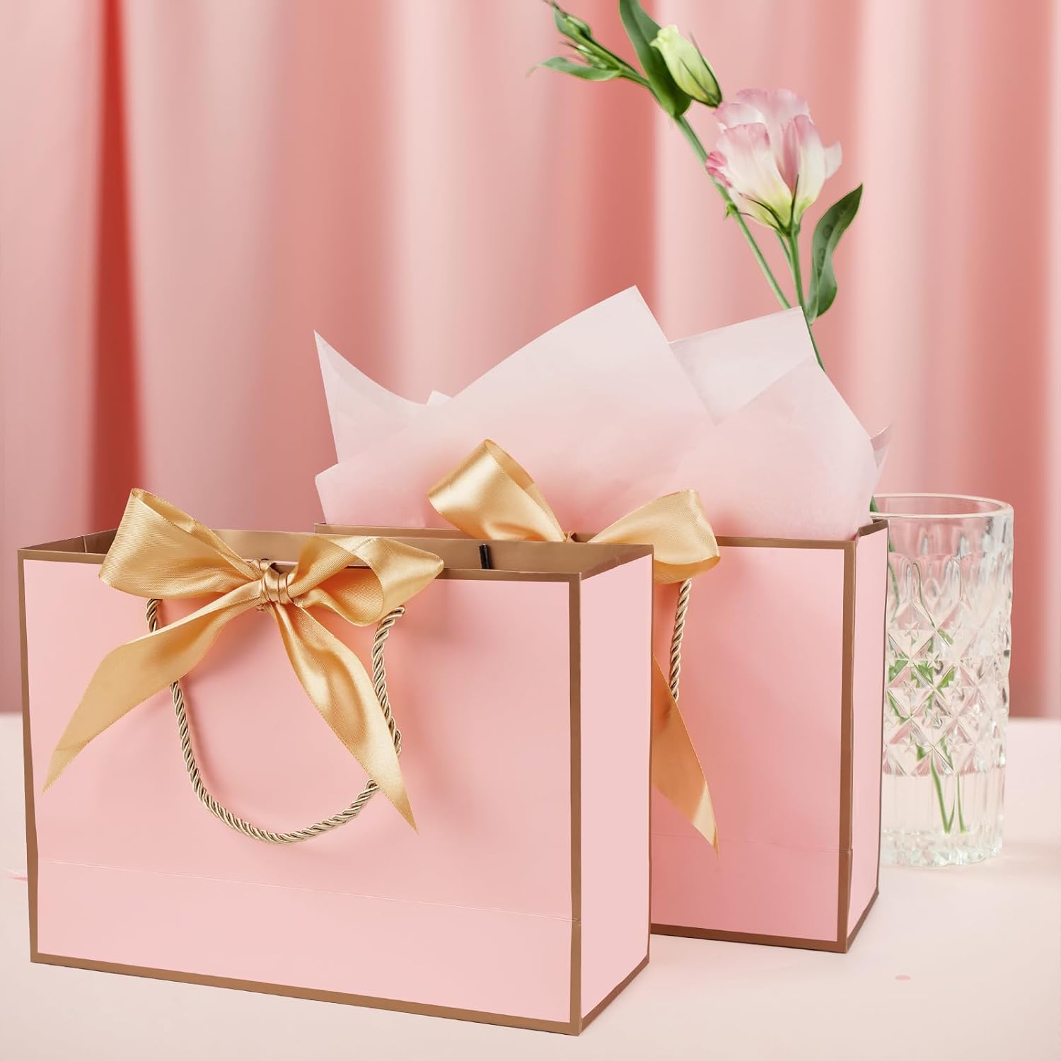 Thumbnail 5 de 2er-Set Geschenktüten Rosa-Gold mit Verpackungen und Karten, 20 × 10 × 28 cm