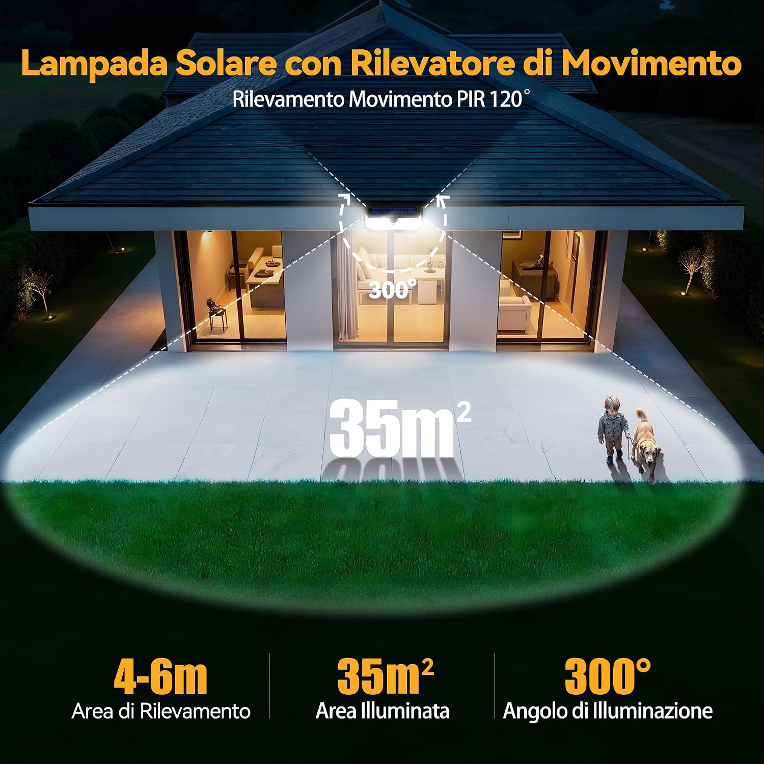 Detalle de TECKNET Faretto solare 416 LED con sensore di movimento
