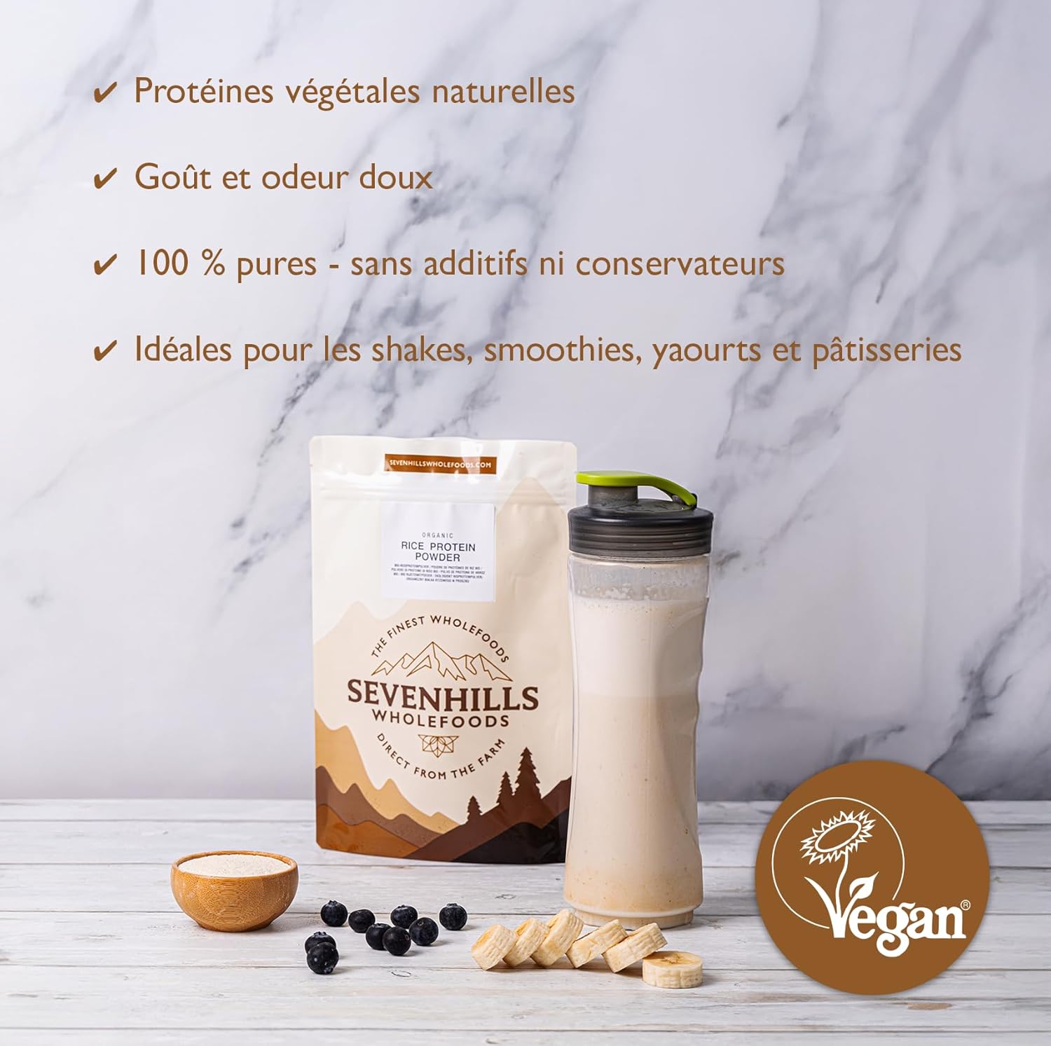 Detalle de Sevenhills Wholefoods Poudre de Protéines de Pois Bio 1,8 kg – 84% de protéines, naturelle et durable