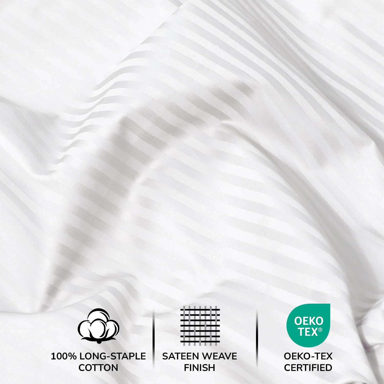Thumbnail 3 de Feather & Stitch 500 TC California King Damask Sheet Set (White Stripe) — 100% Cotton Sateen, 4-Piece