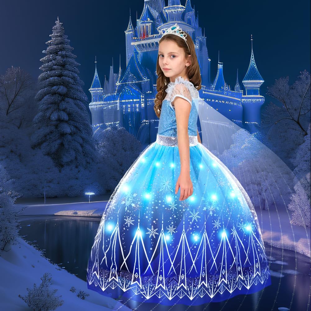 Thumbnail 1 de AUYAO Vestito Principessa LED per bambine – Gonna a tulle, mantello blu viola e accessori incluso