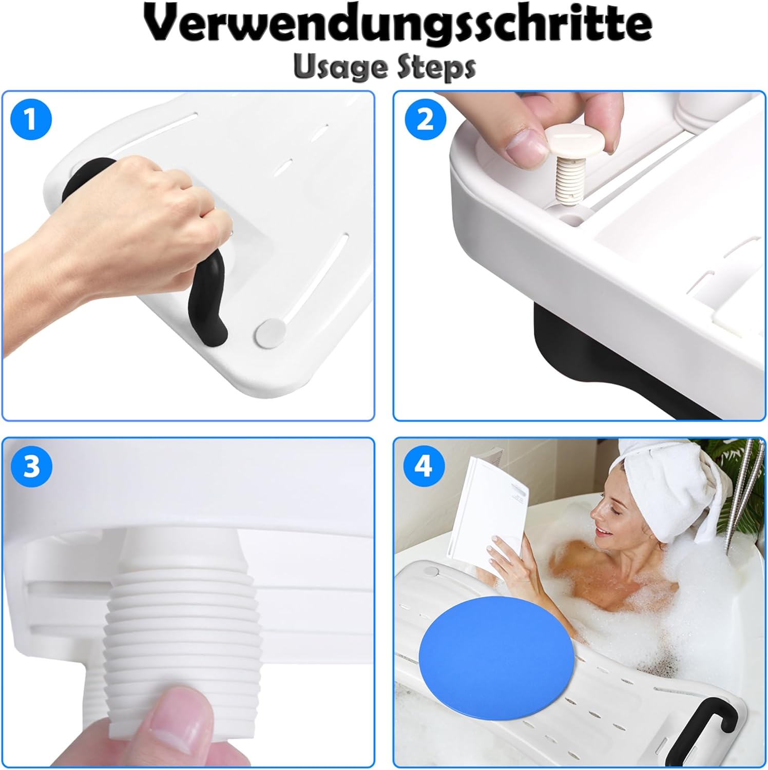 Detalle de ACXIN Planche de bain réglable pour personnes âgées (41 à 63 cm) avec porte-savon, poignée et plaque tournante
