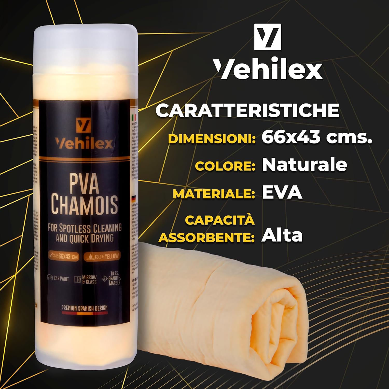 Detalle de Vehilex Set Panni Microfibra Ultra Assorbenti 4x 40x40 cm + Pelle di Daino 66x43 cm – 600 GSM