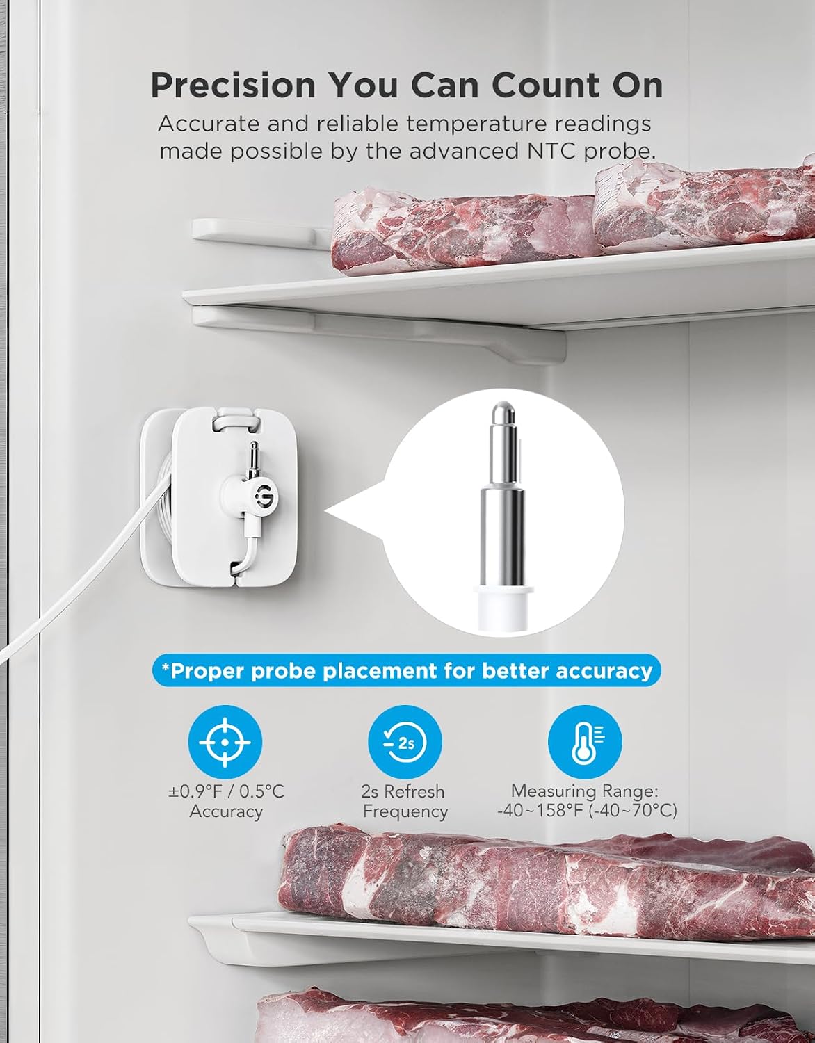 Detalle 2 de GoveeLife H5111 WiFi Refrigerator Thermometer with Alarm, App Alerts & Gateway
