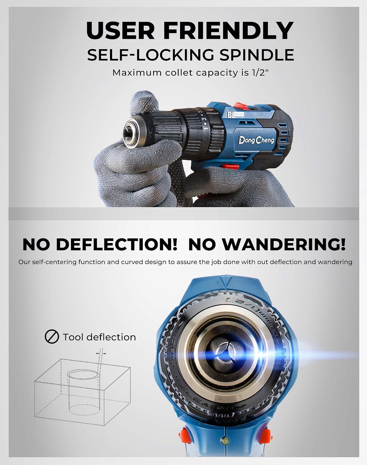 Detalle de Dong Cheng 20V Brushless Heavy-Duty Impact Drill (50N.m, 13mm keyless chuck) with 2 x 2.0Ah batteries